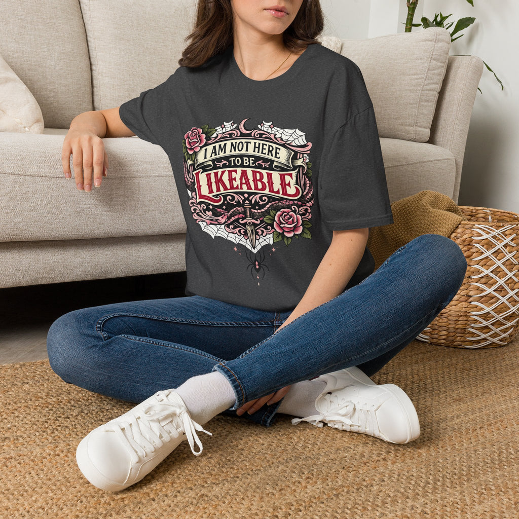 T‑Shirt — “I Am Not Here to Be Likeable” Gothic Rose Graphic Tee