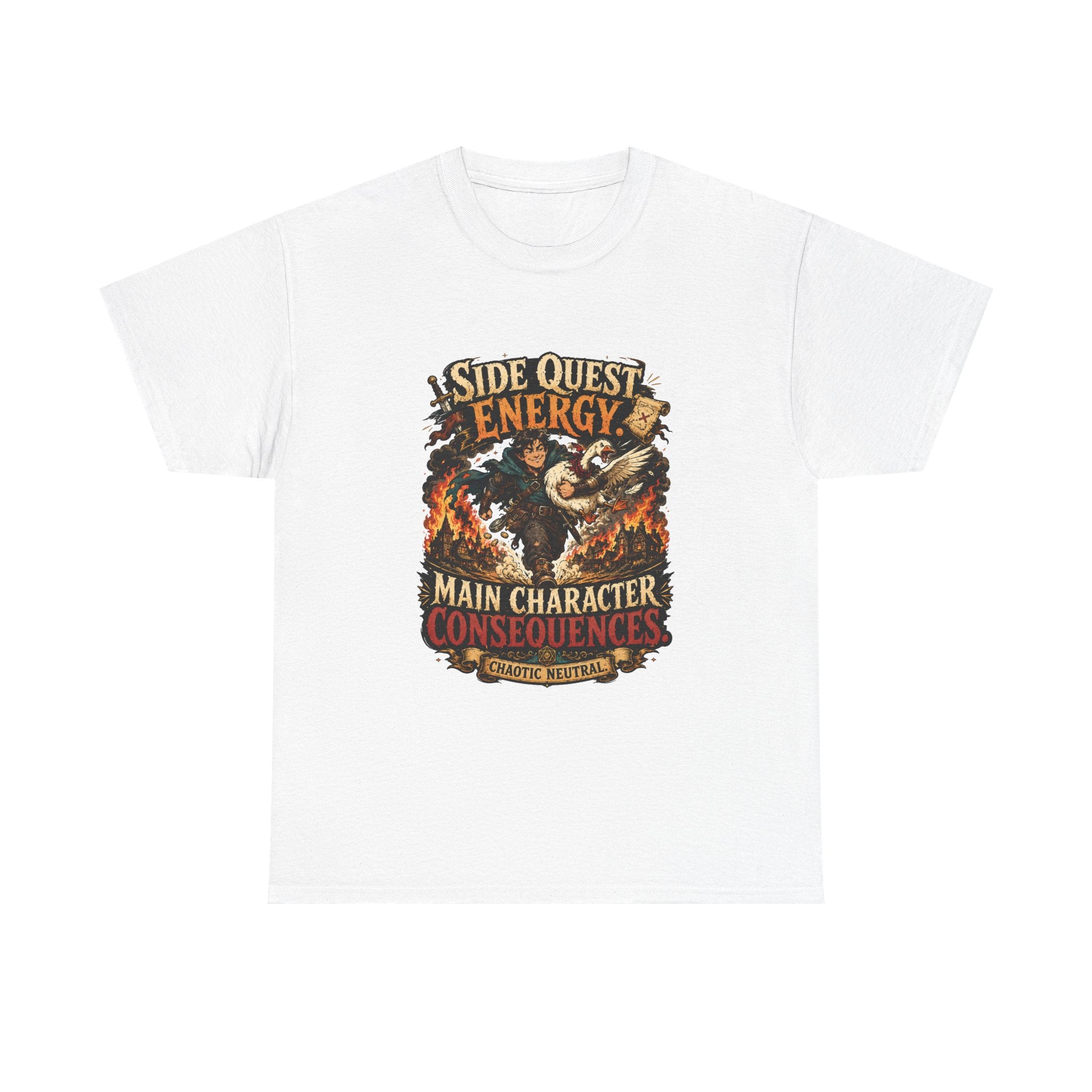 Side Quest Energy T-Shirt — "Main Character, Consequences" Retro RPG Graphic Tee
