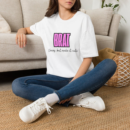 Brat Graphic T-Shirt — "Chaos, but make it cute" Pink Block Design