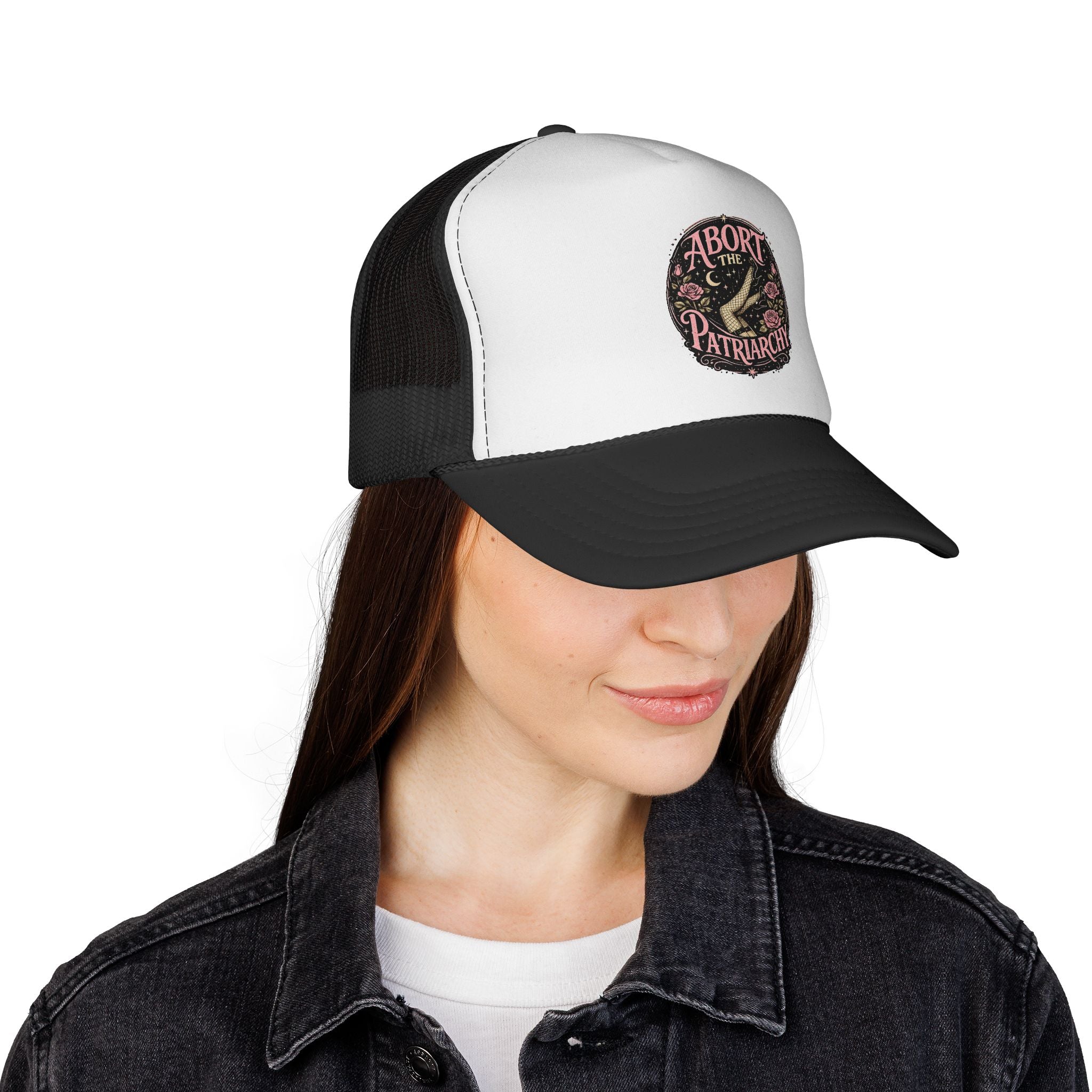 Trucker Cap — “Abort the Patriarchy” Floral Patch Mesh Hat