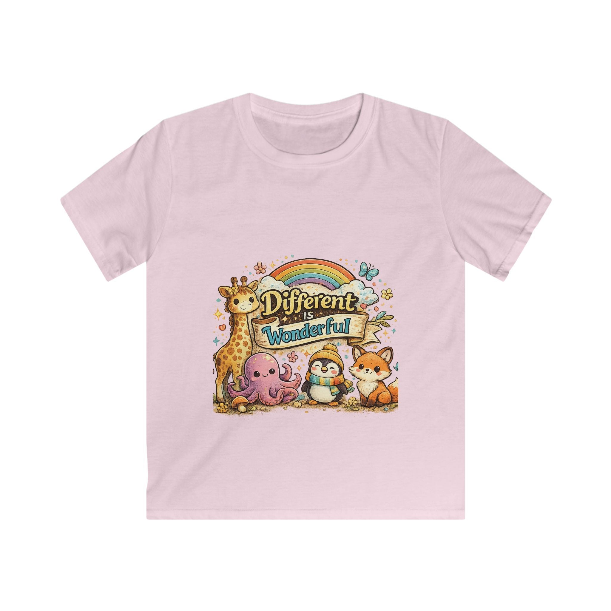 Different is Wonderful Rainbow Animals Kids Tee
