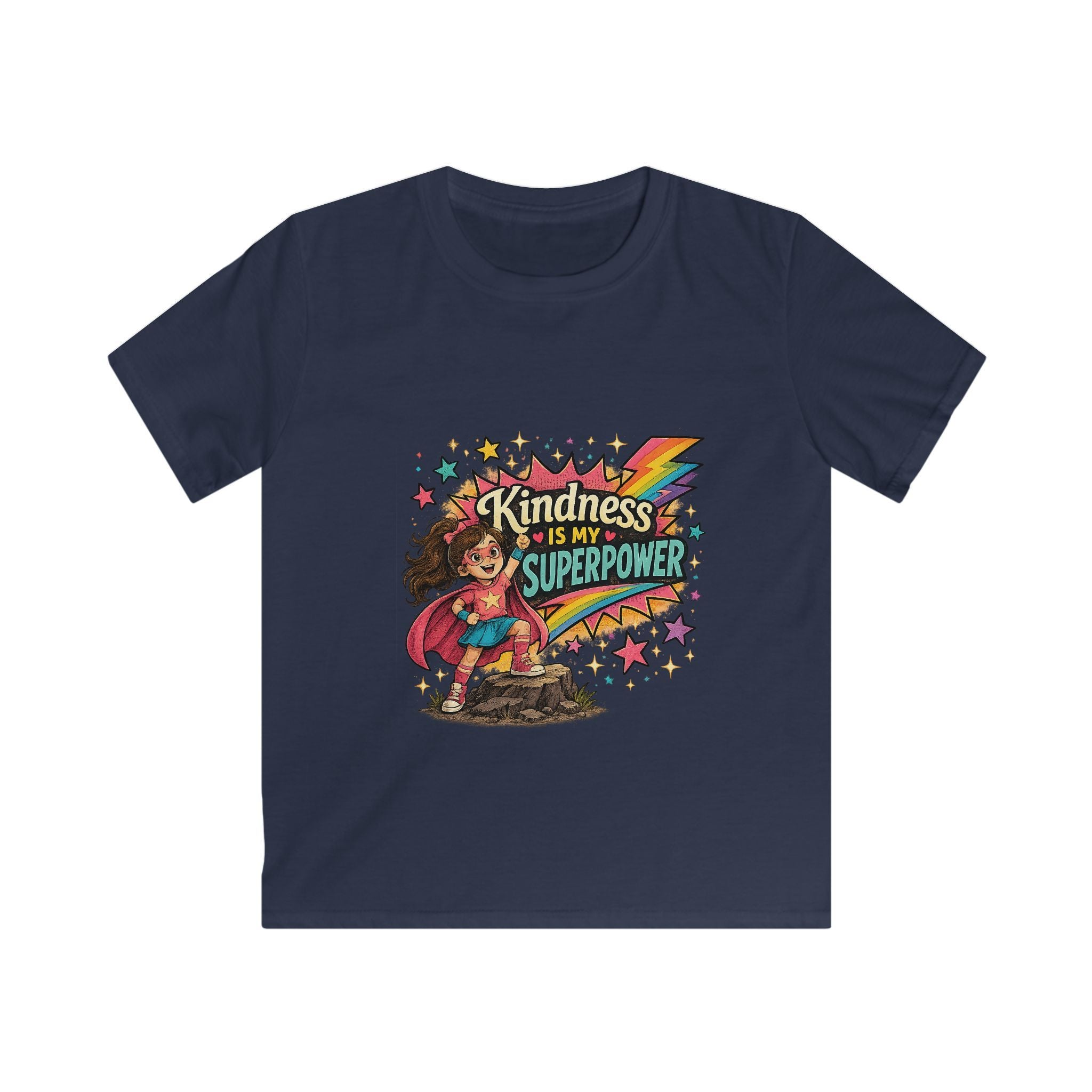 Kindness Is My Superpower Superhero Graphic Kids Tee- Super Girl