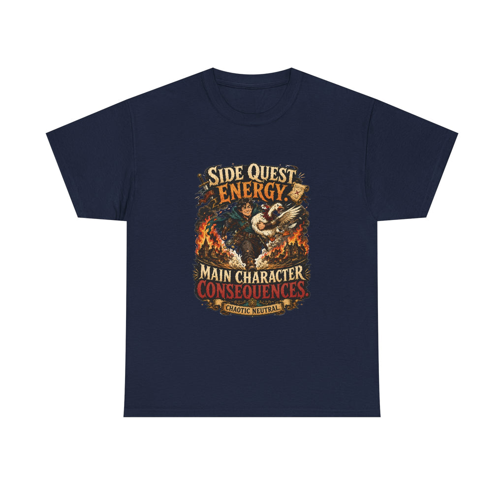 Side Quest Energy T-Shirt — "Main Character, Consequences" Retro RPG Graphic Tee