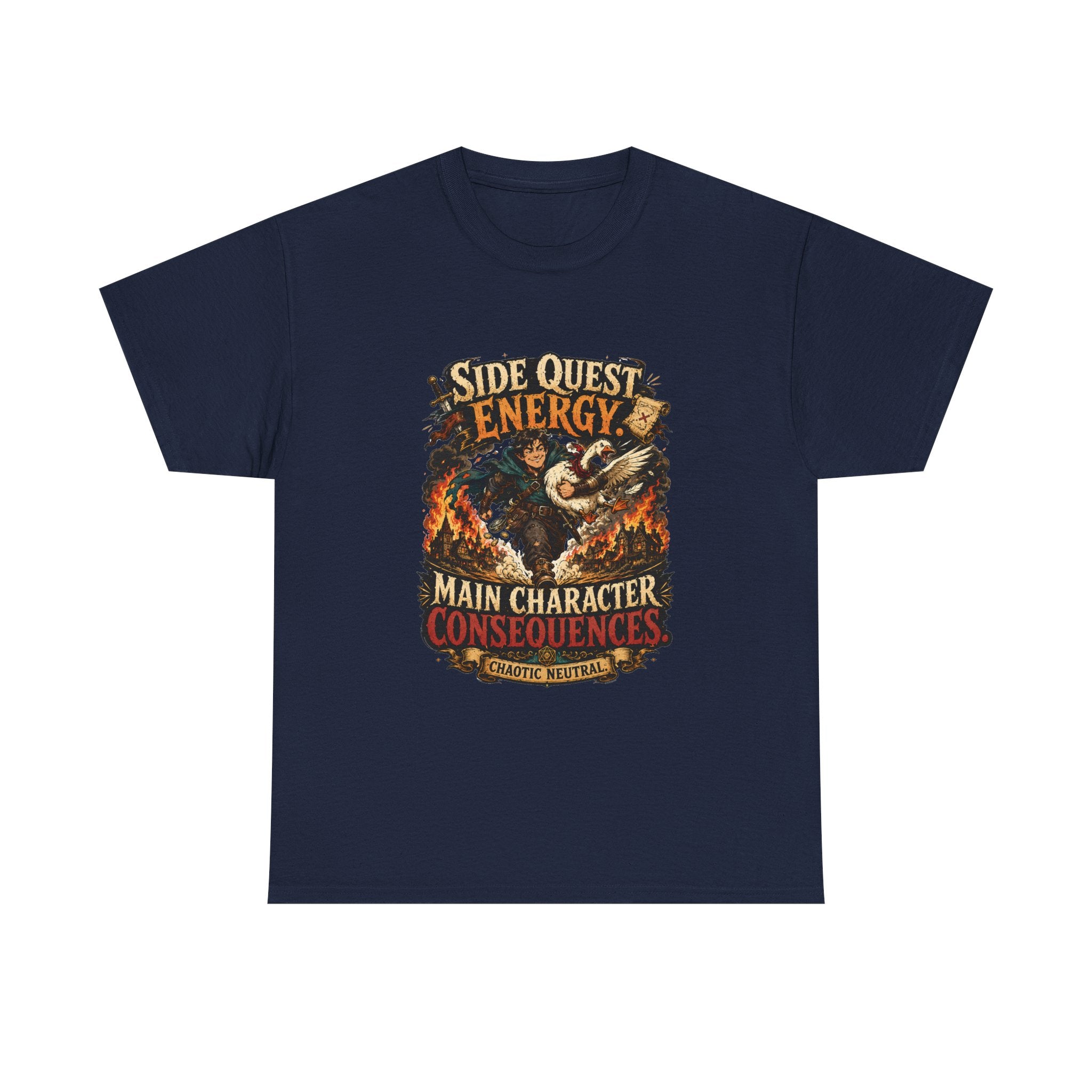 Side Quest Energy T-Shirt — "Main Character, Consequences" Retro RPG Graphic Tee