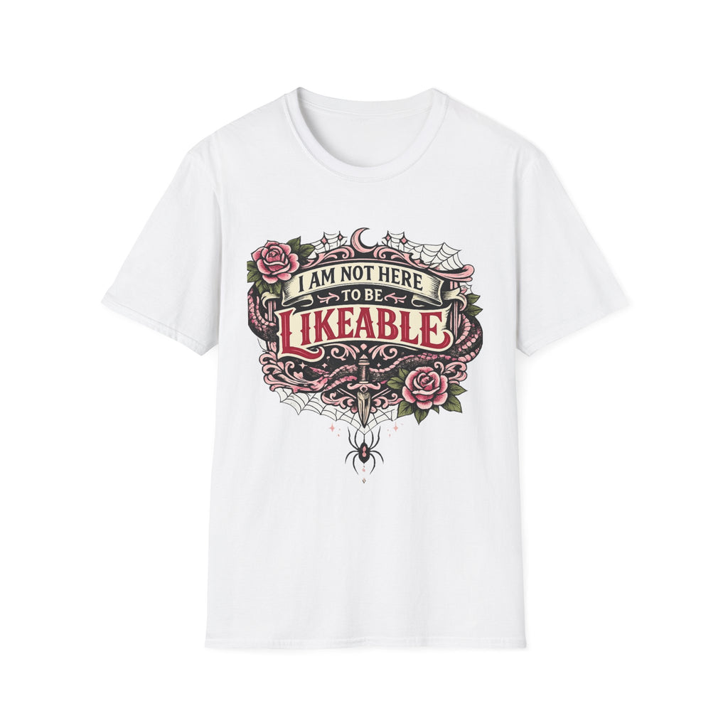 T‑Shirt — “I Am Not Here to Be Likeable” Gothic Rose Graphic Tee