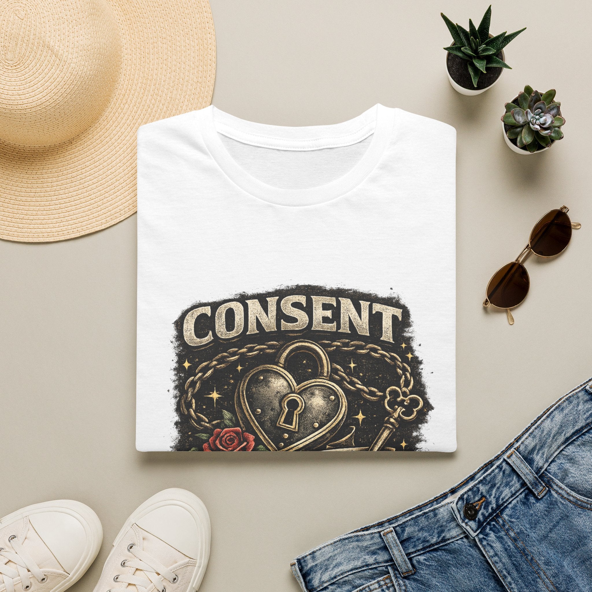 Consent Is Sexy T-Shirt — Retro Heart Lock Design