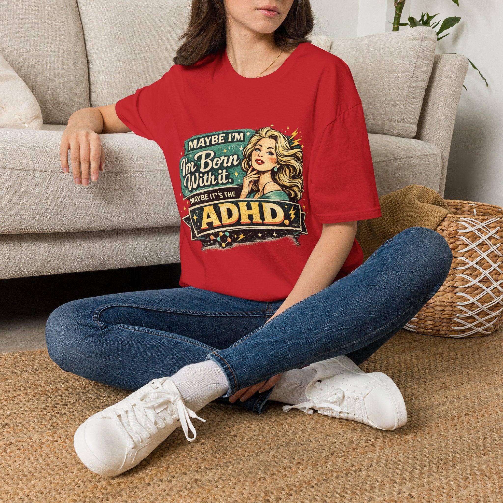 "Maybe I'm Born With It" Graphic Tee ADHD Retro Pinup T-Shirt