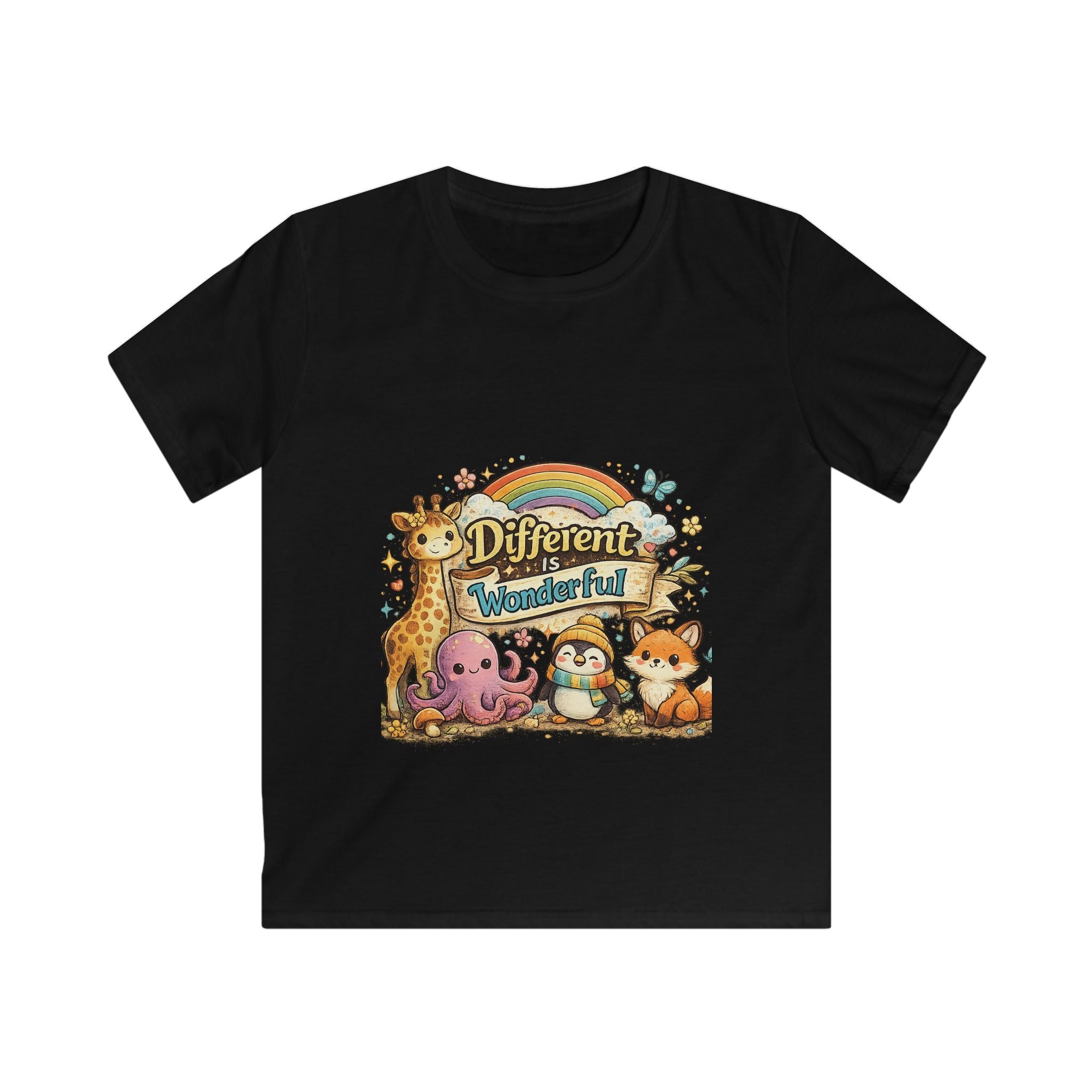 Different is Wonderful Rainbow Animals Kids Tee