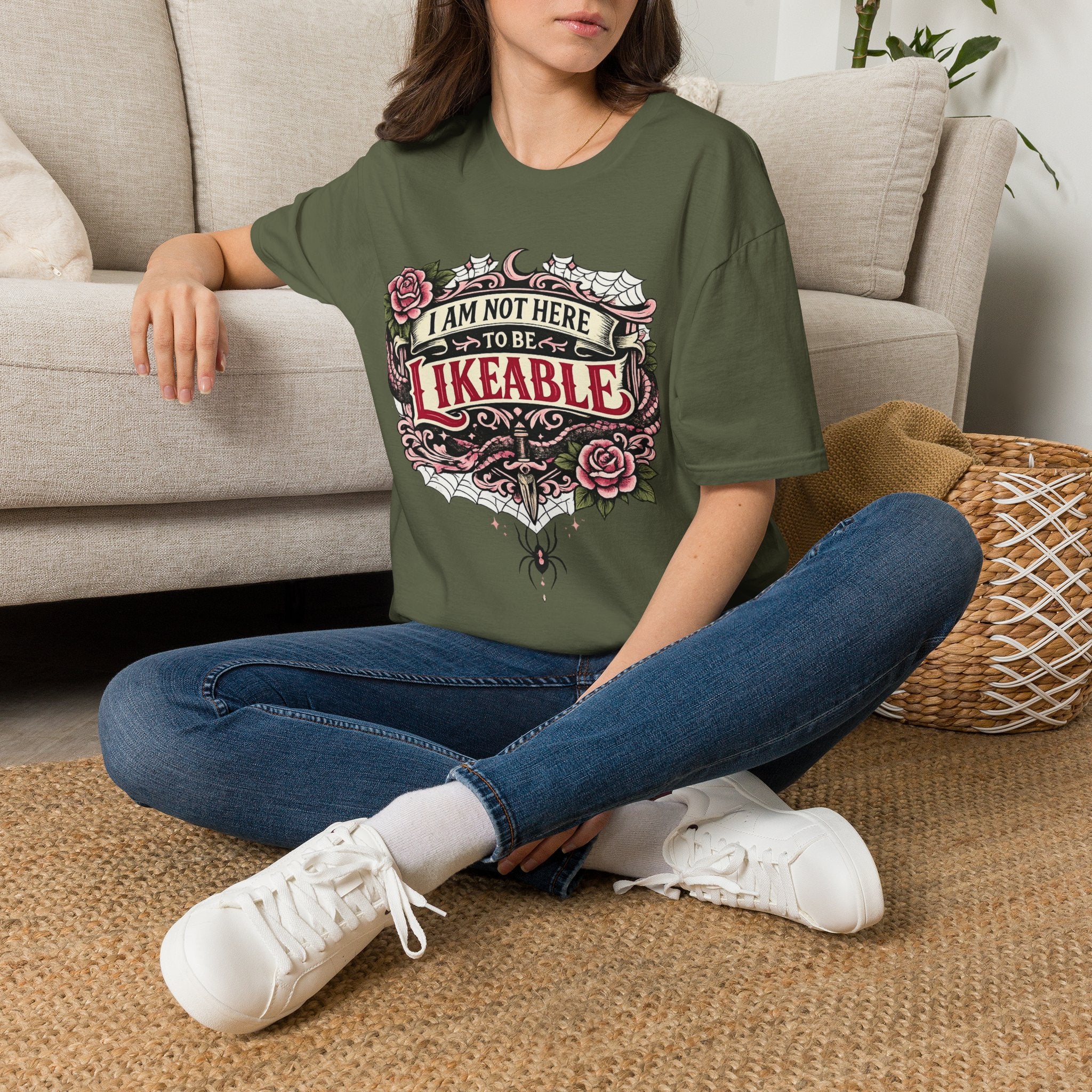 T‑Shirt — “I Am Not Here to Be Likeable” Gothic Rose Graphic Tee