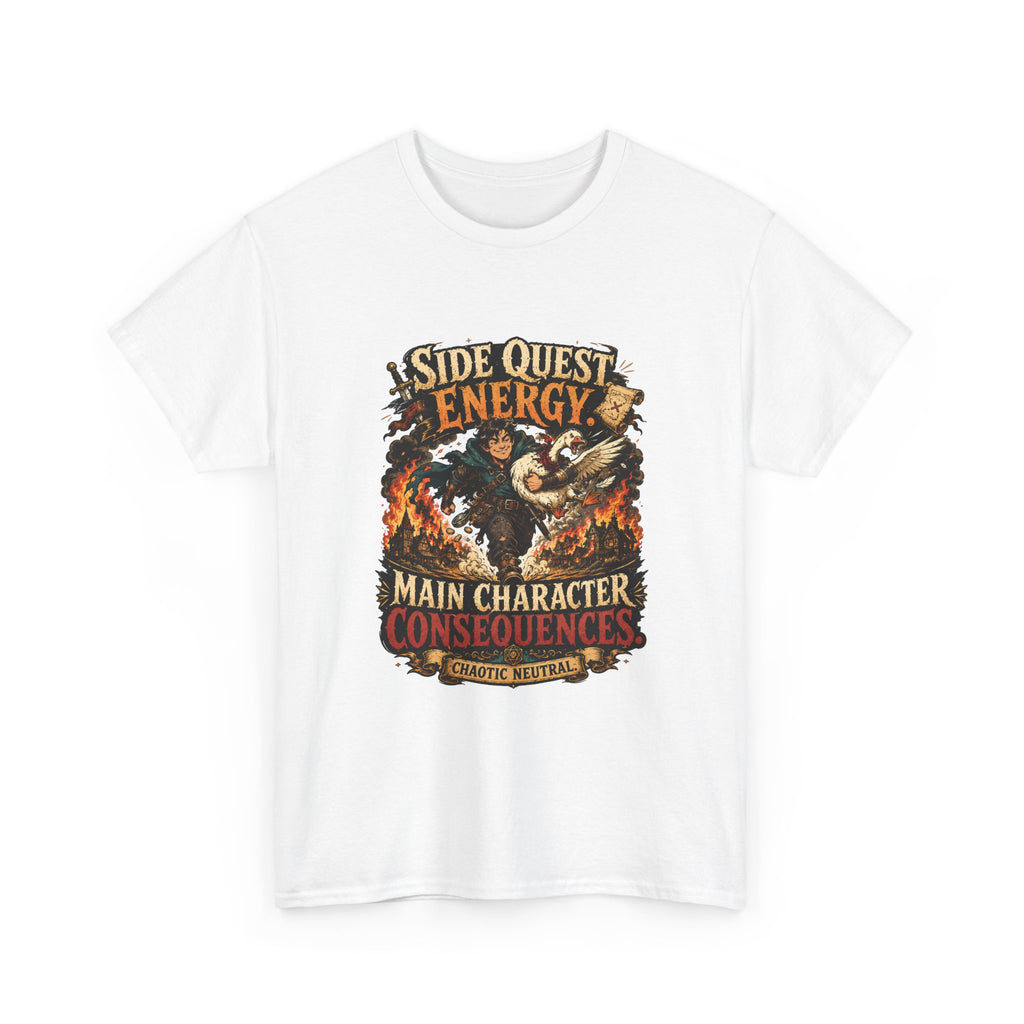 Side Quest Energy T-Shirt — "Main Character, Consequences" Retro RPG Graphic Tee