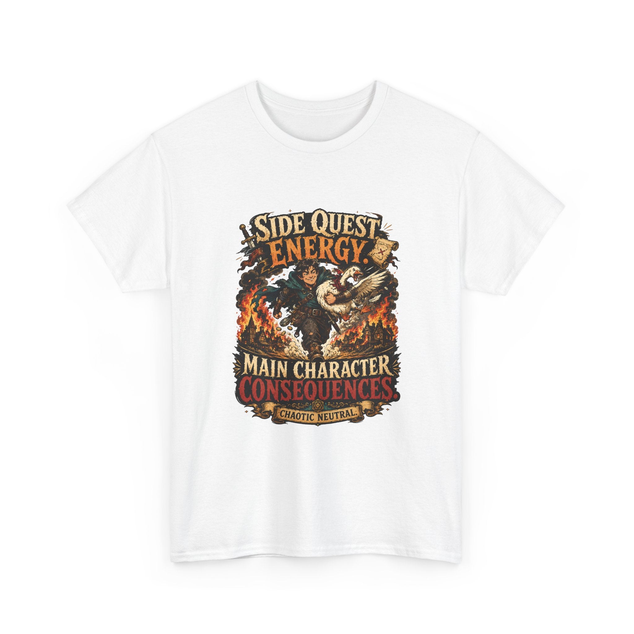 Side Quest Energy T-Shirt — "Main Character, Consequences" Retro RPG Graphic Tee