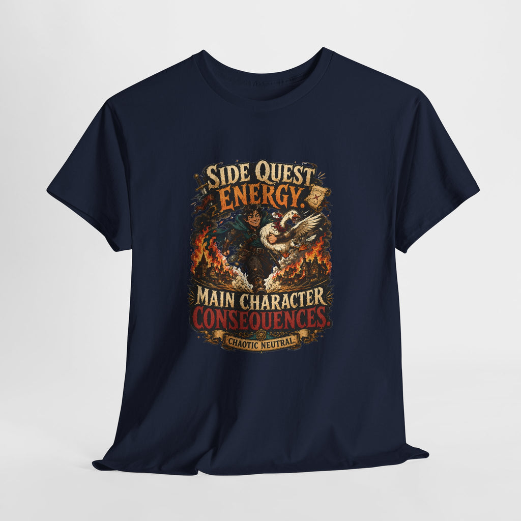 Side Quest Energy T-Shirt — "Main Character, Consequences" Retro RPG Graphic Tee
