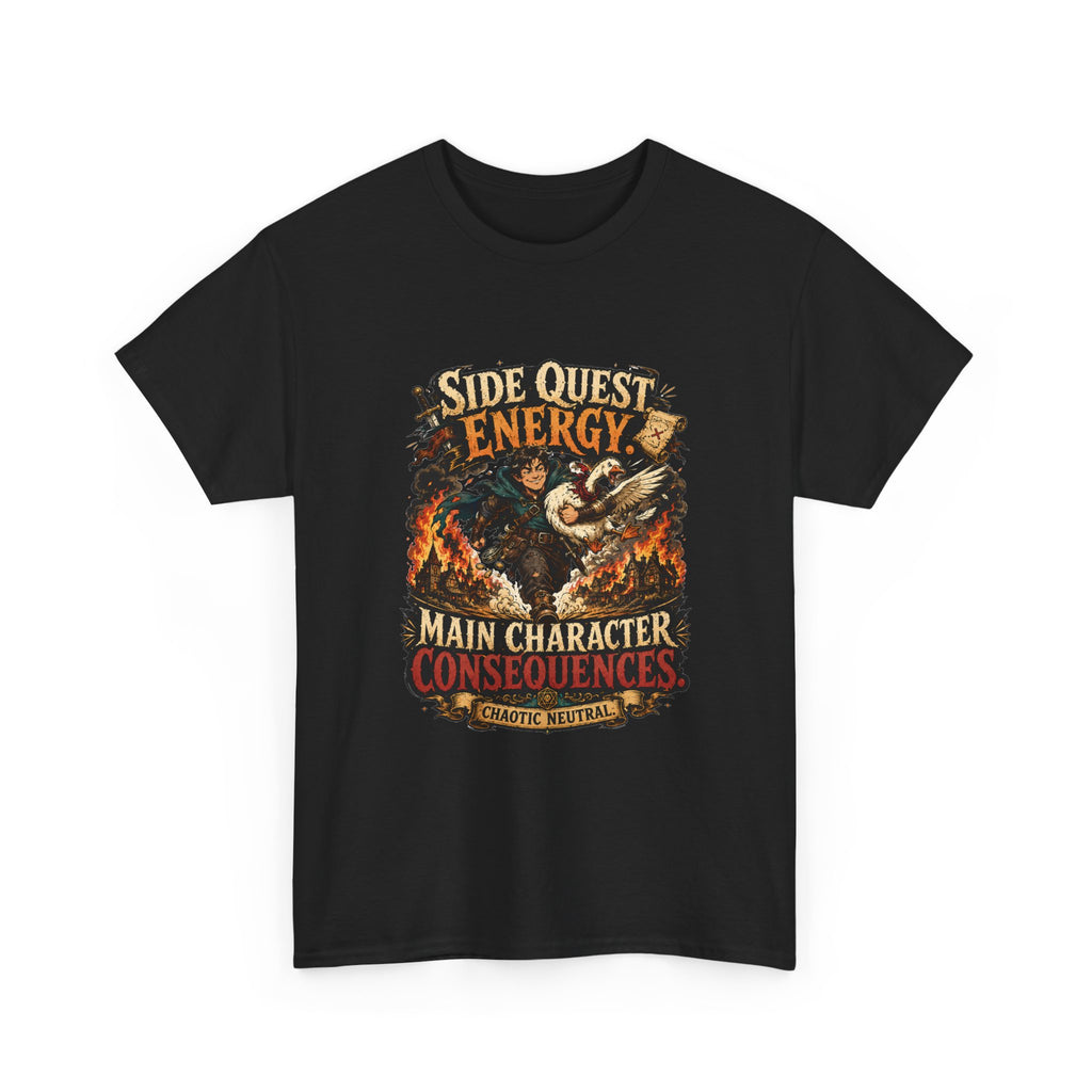 Side Quest Energy T-Shirt — "Main Character, Consequences" Retro RPG Graphic Tee