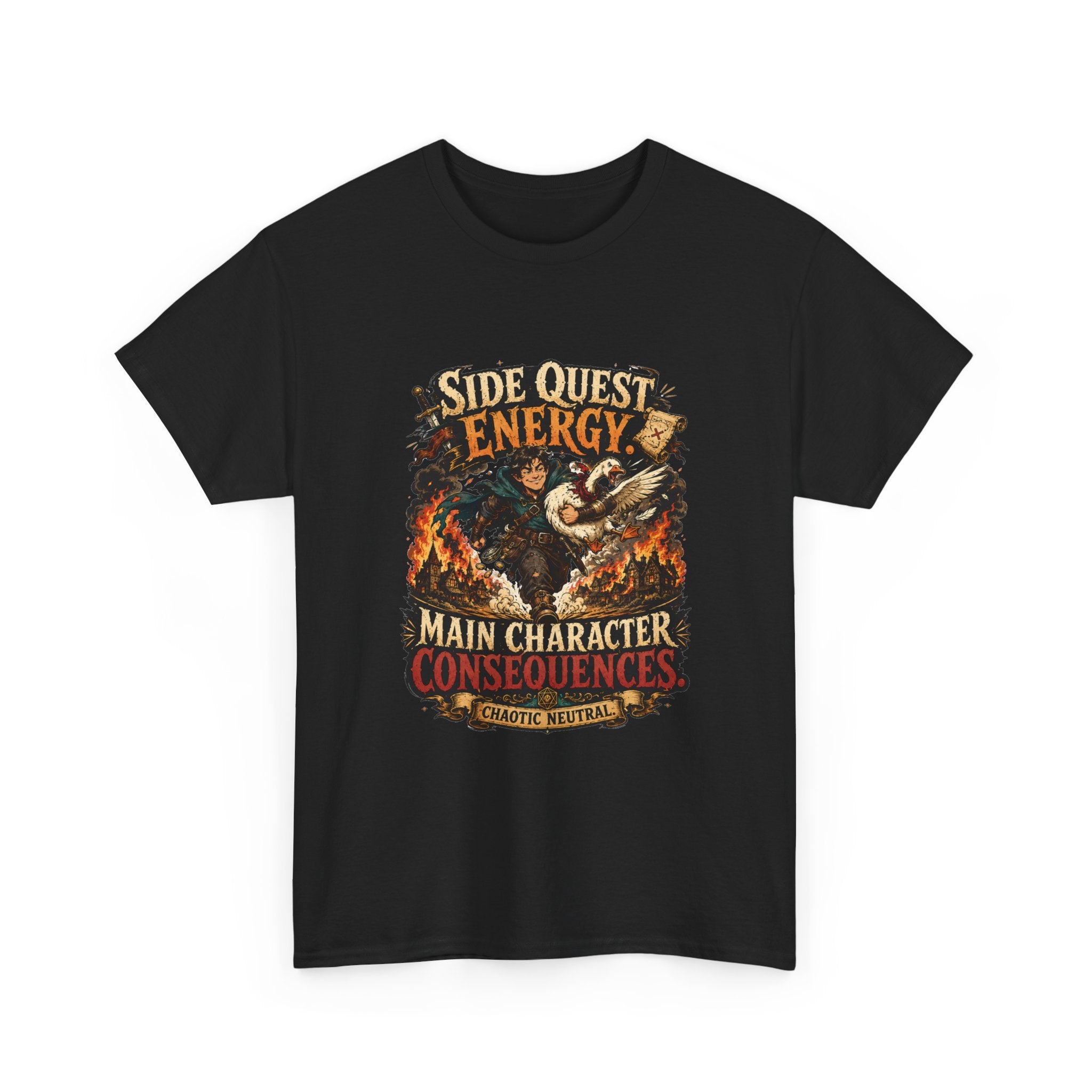 Side Quest Energy T-Shirt — "Main Character, Consequences" Retro RPG Graphic Tee
