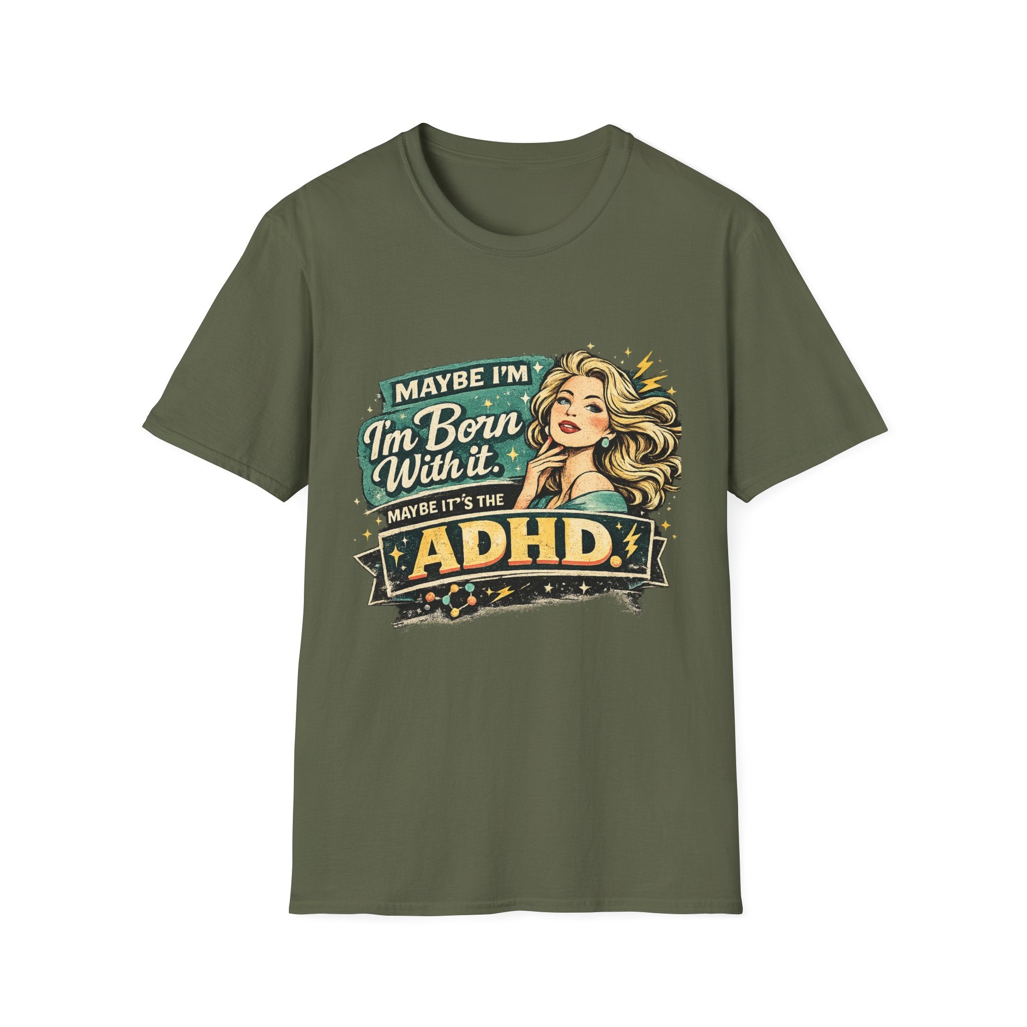 "Maybe I'm Born With It" Graphic Tee ADHD Retro Pinup T-Shirt