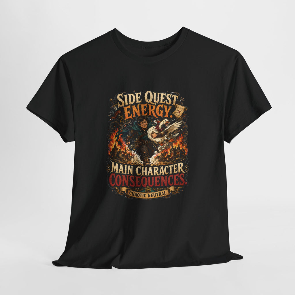 Side Quest Energy T-Shirt — "Main Character, Consequences" Retro RPG Graphic Tee