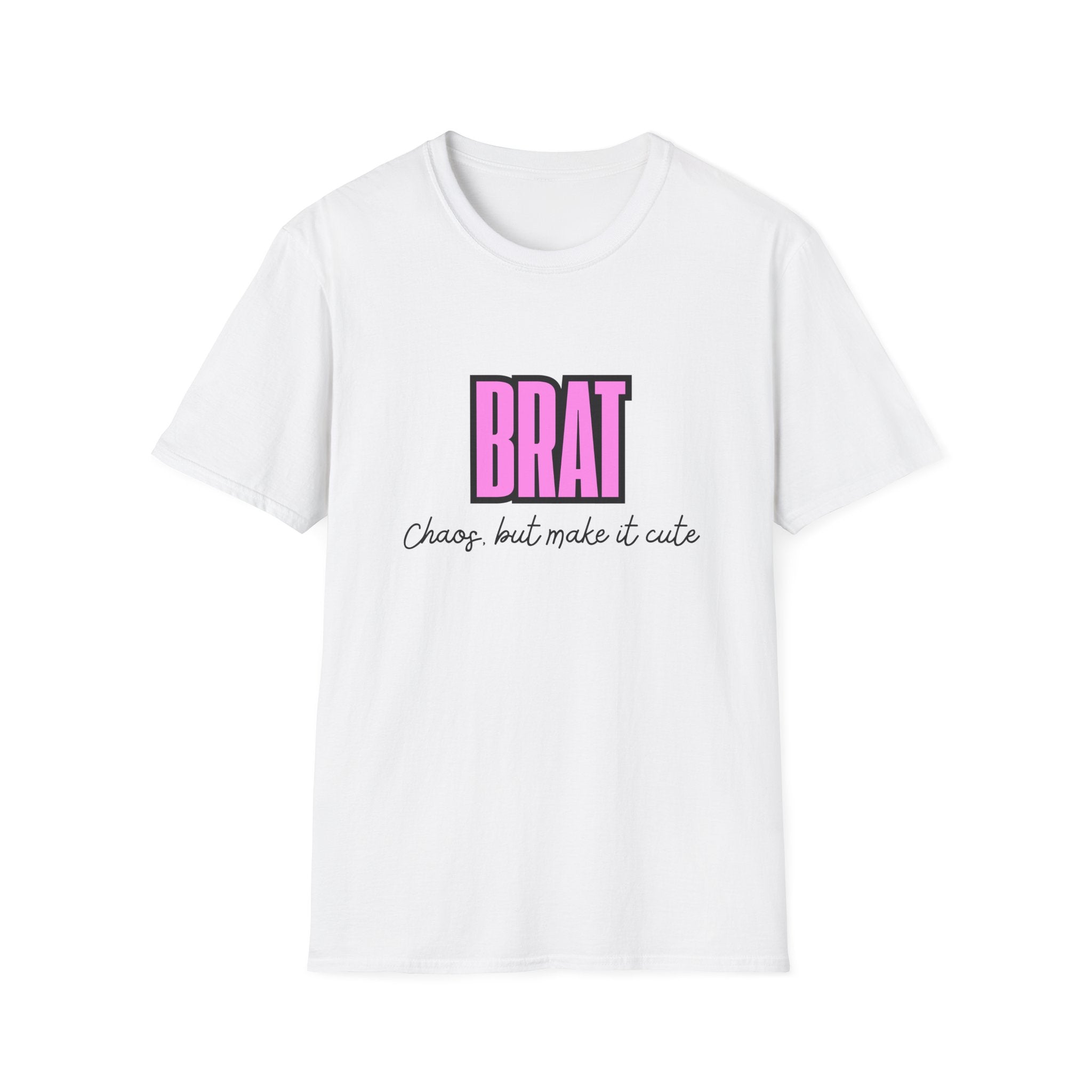 Brat Graphic T-Shirt — "Chaos, but make it cute" Pink Block Design