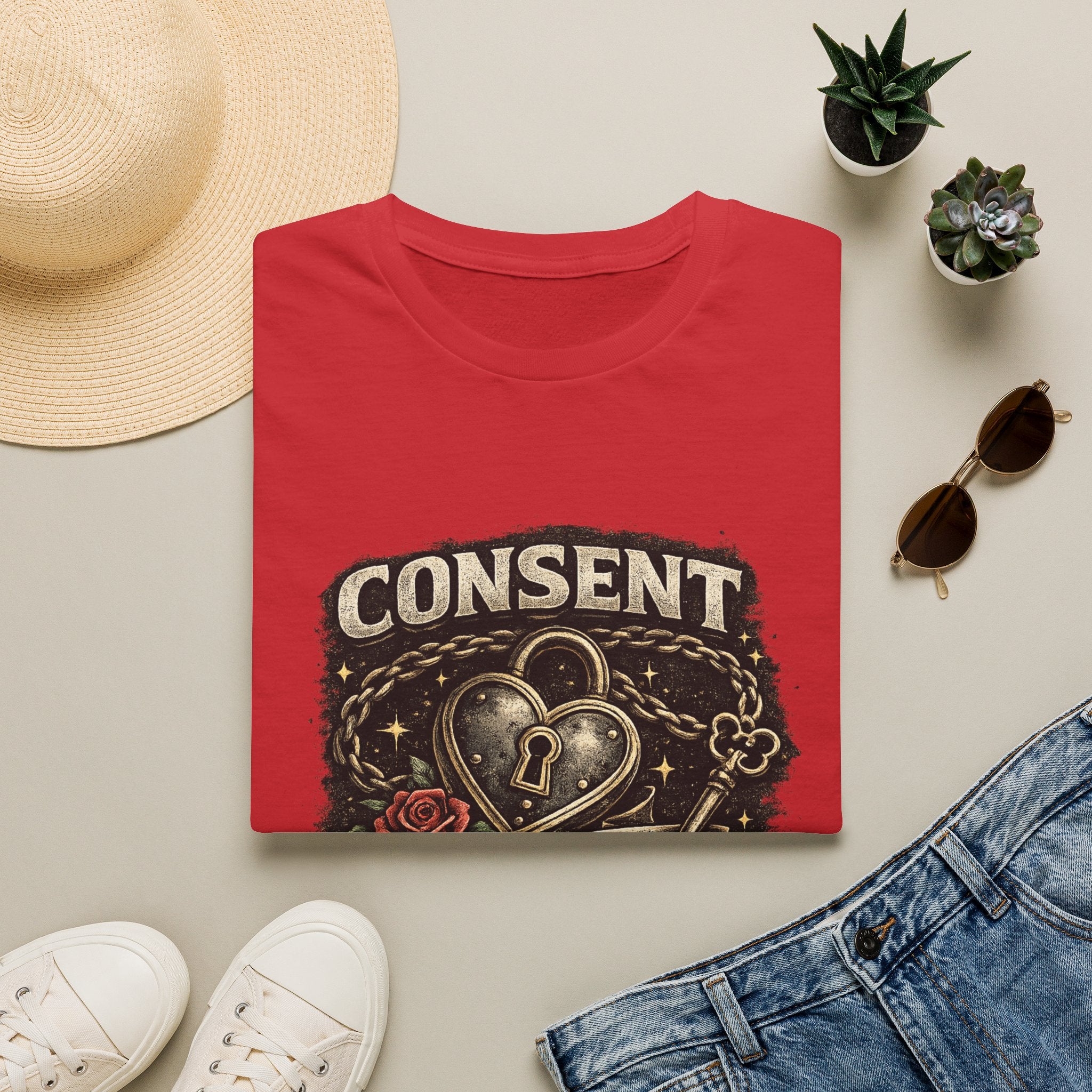 Consent Is Sexy T-Shirt — Retro Heart Lock Design