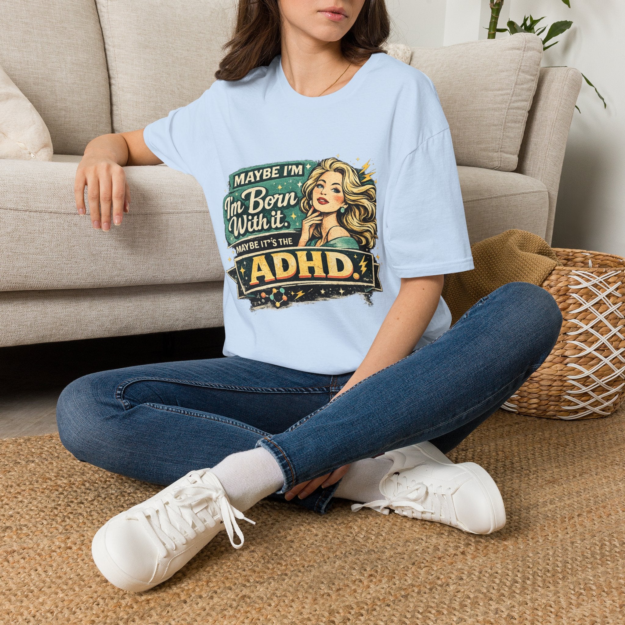 "Maybe I'm Born With It" Graphic Tee ADHD Retro Pinup T-Shirt