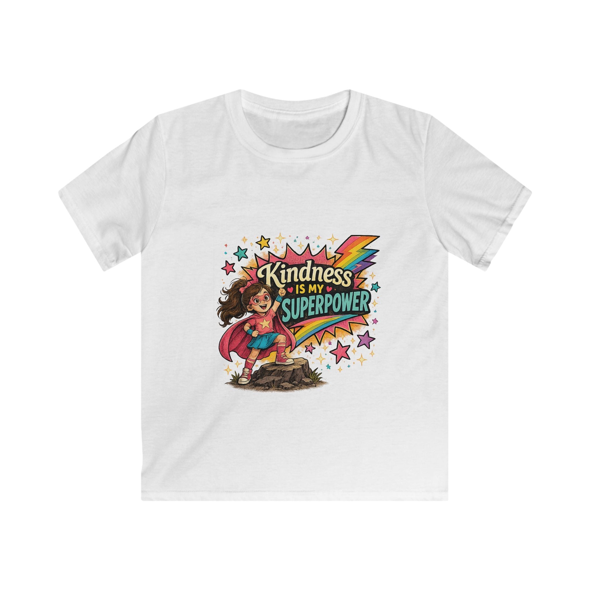 Kindness Is My Superpower Superhero Graphic Kids Tee- Super Girl