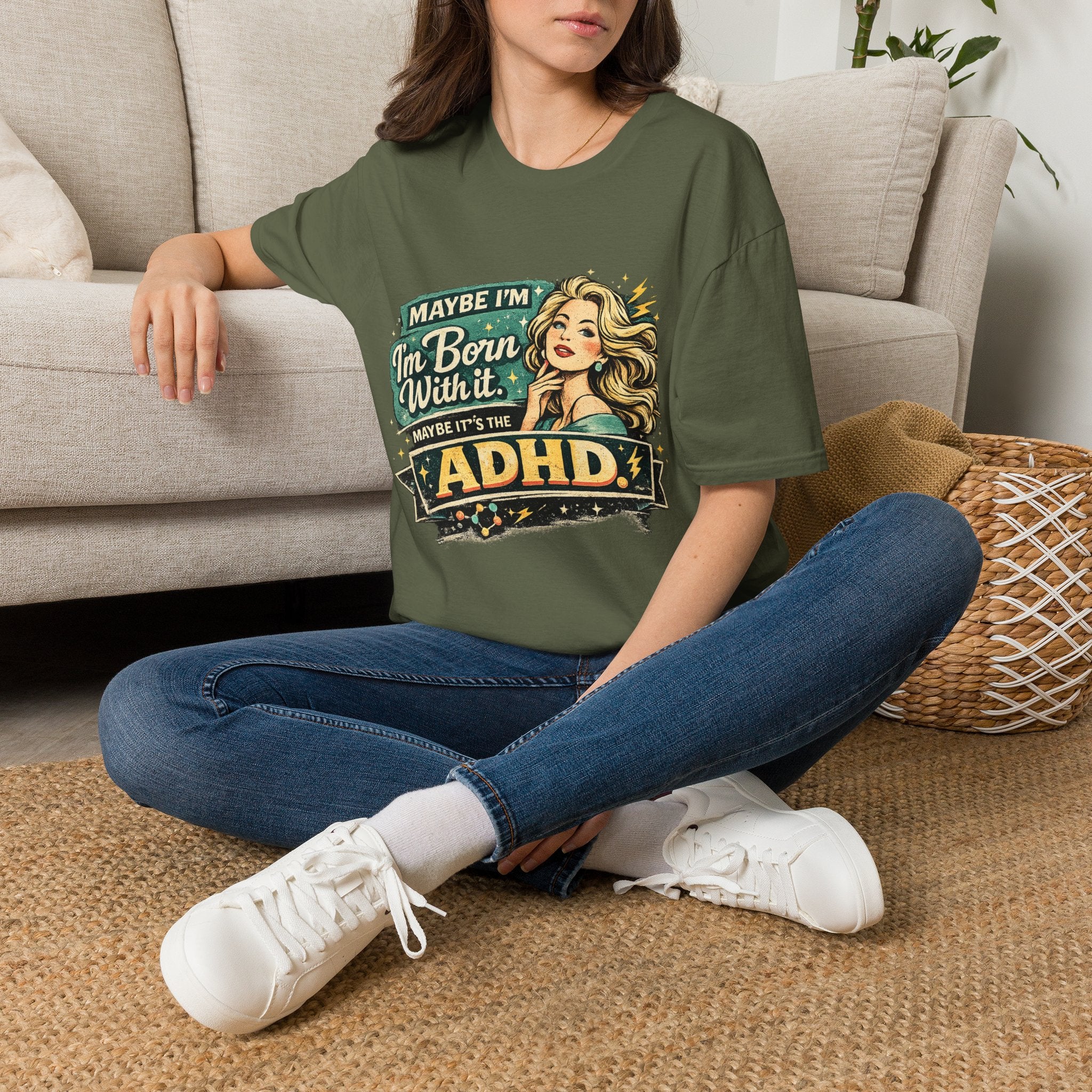 "Maybe I'm Born With It" Graphic Tee ADHD Retro Pinup T-Shirt