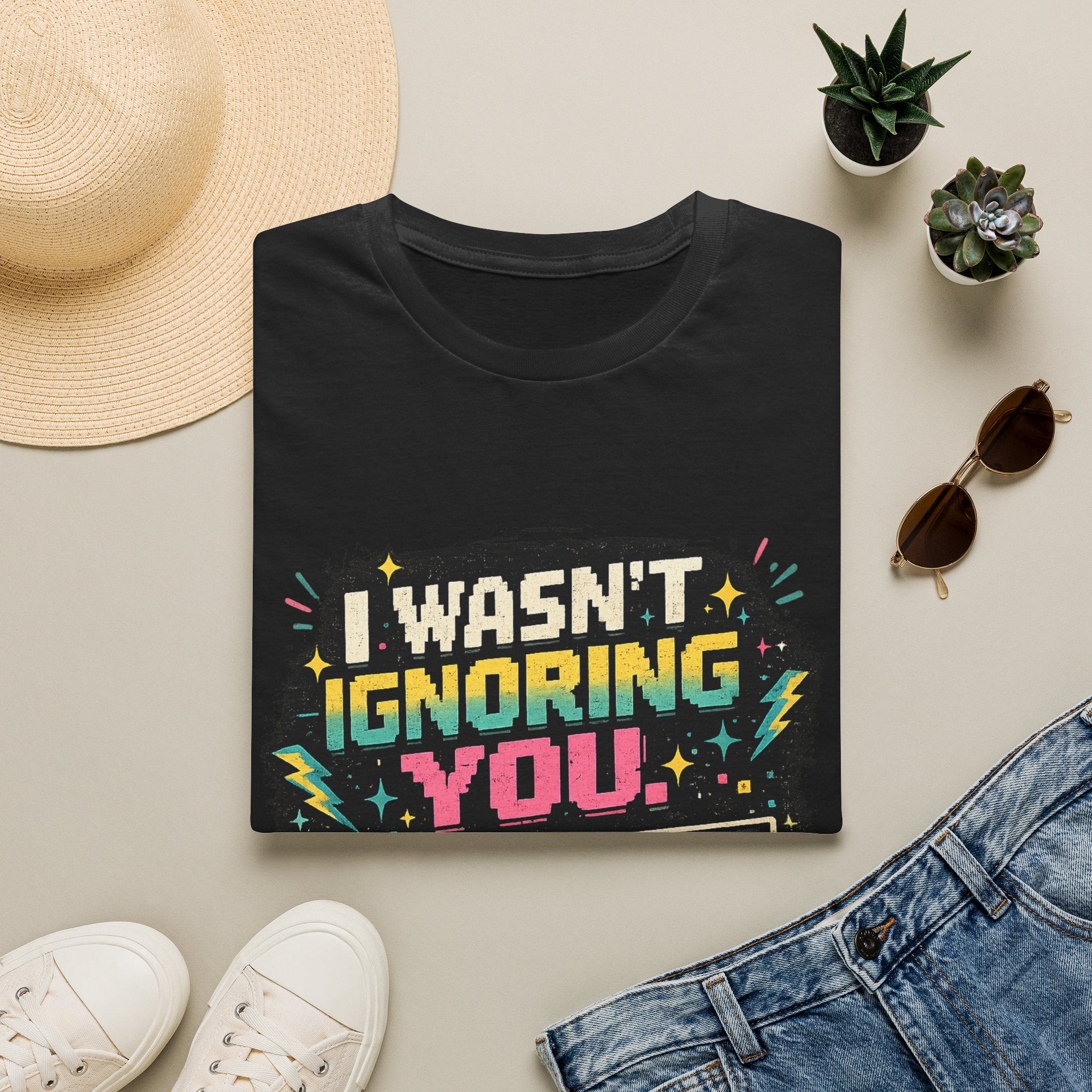"I Wasn't Ignoring You" Retro Pixel Graphic Tee T-Shirt