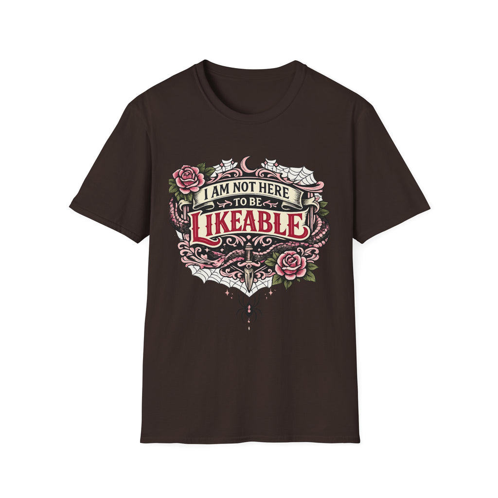T‑Shirt — “I Am Not Here to Be Likeable” Gothic Rose Graphic Tee
