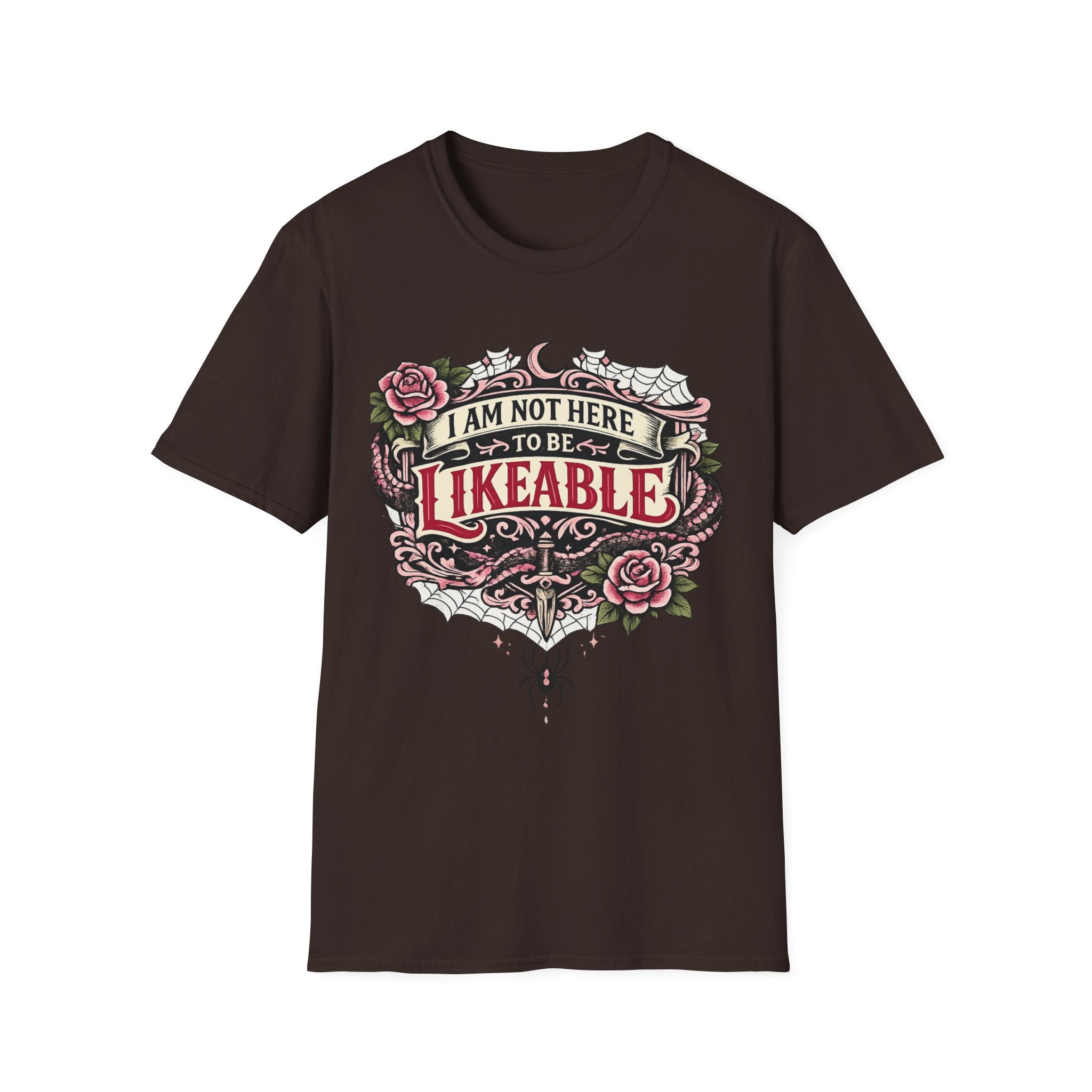 T‑Shirt — “I Am Not Here to Be Likeable” Gothic Rose Graphic Tee