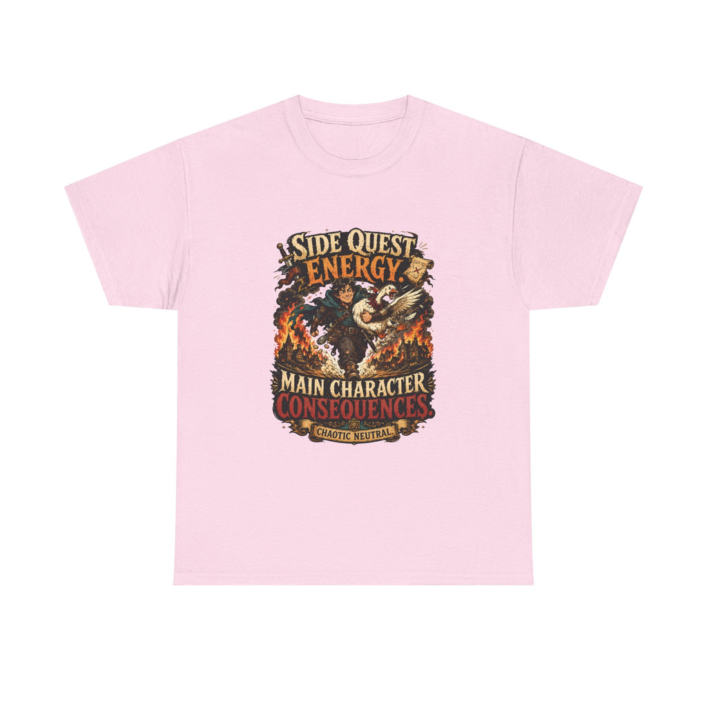 Side Quest Energy T-Shirt — "Main Character, Consequences" Retro RPG Graphic Tee