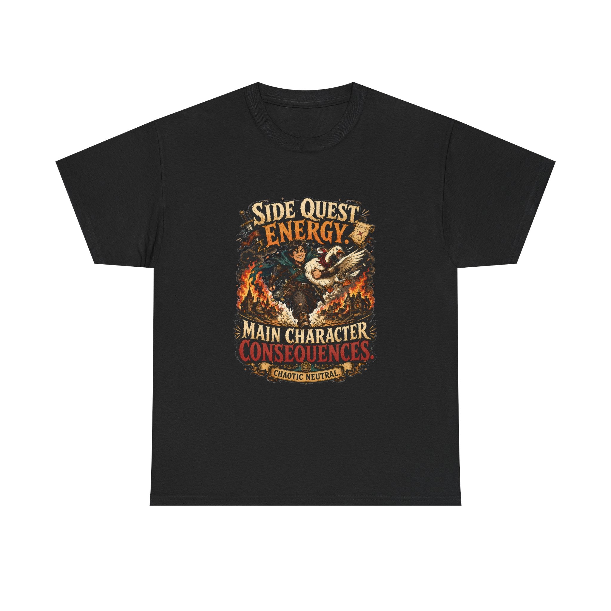 Side Quest Energy T-Shirt — "Main Character, Consequences" Retro RPG Graphic Tee