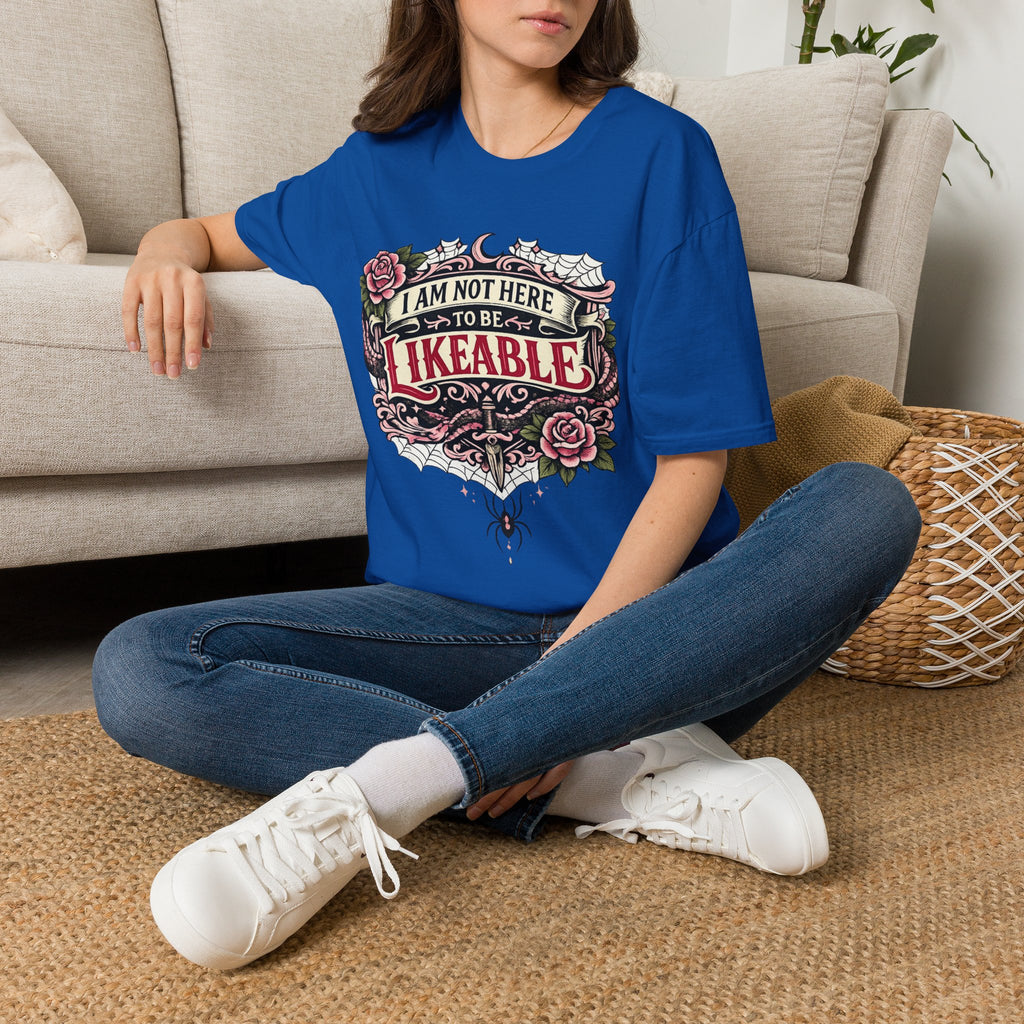 T‑Shirt — “I Am Not Here to Be Likeable” Gothic Rose Graphic Tee
