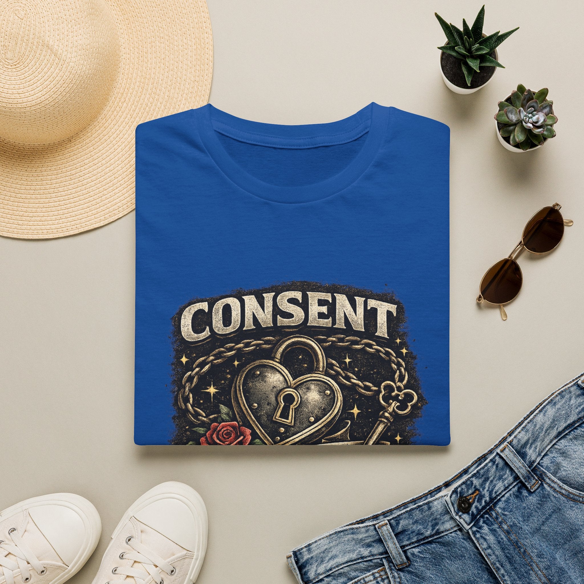 Consent Is Sexy T-Shirt — Retro Heart Lock Design