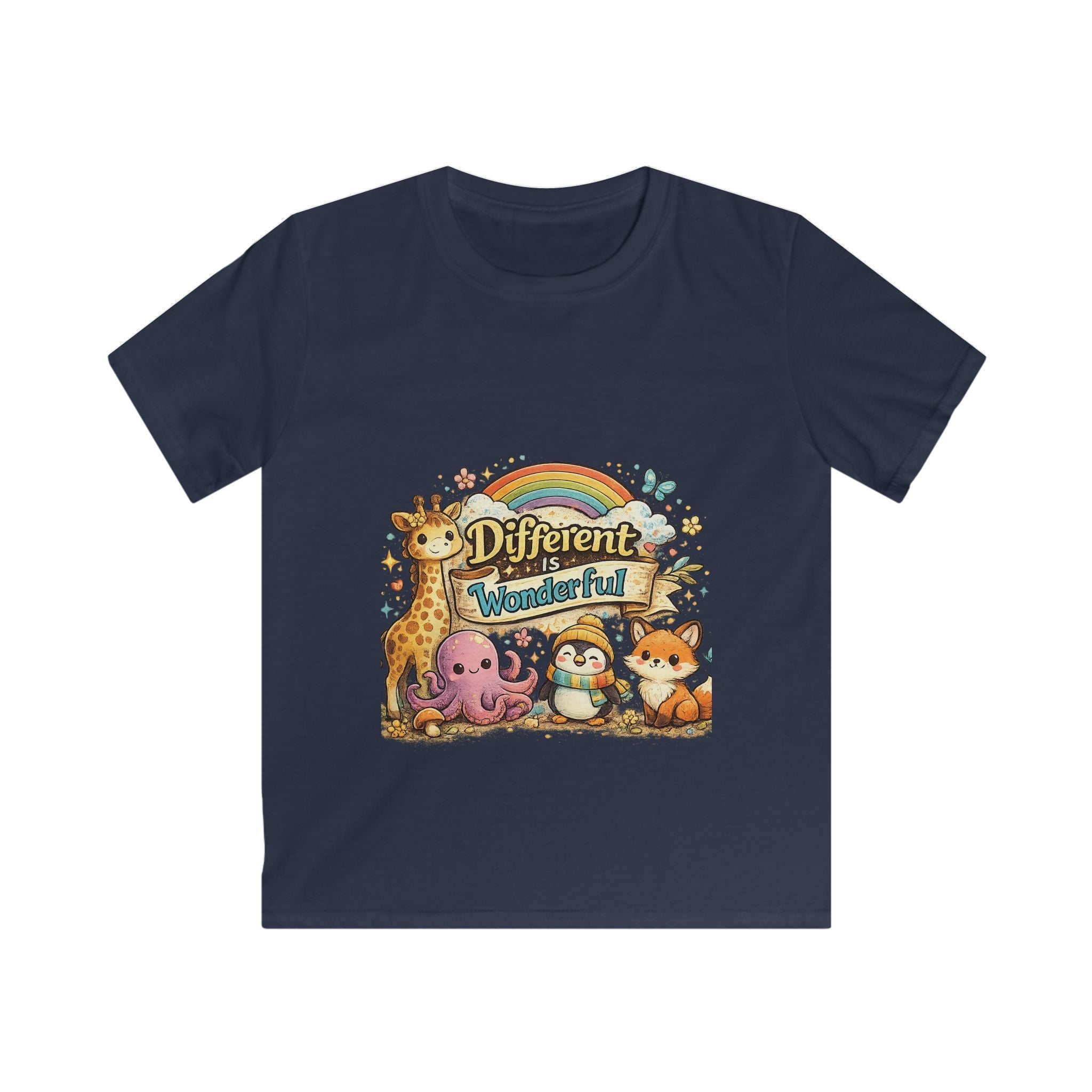 Different is Wonderful Rainbow Animals Kids Tee