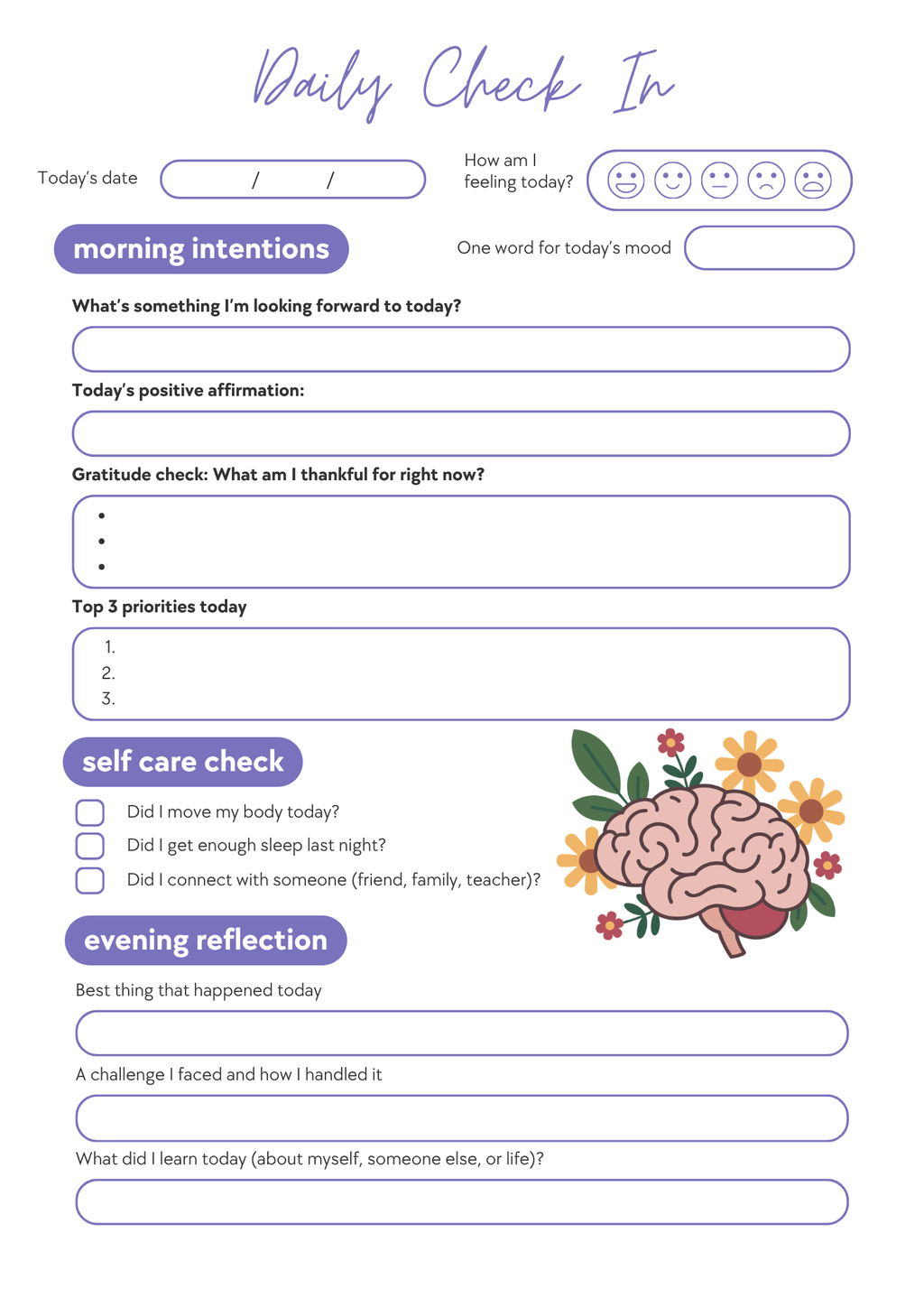 Self-Care Planner Printable PDF | Daily Wellness Journal | Mental Health & Habit Tracker | Digital Planner | Instant Download