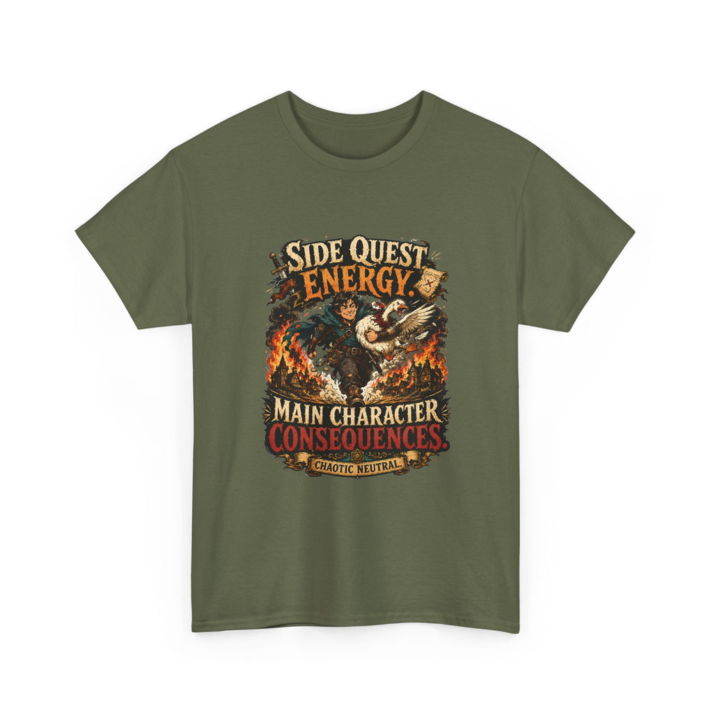 Side Quest Energy T-Shirt — "Main Character, Consequences" Retro RPG Graphic Tee