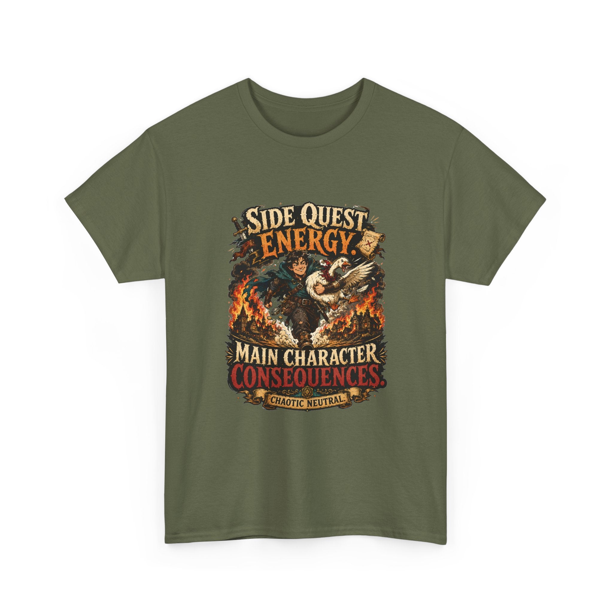 Side Quest Energy T-Shirt — "Main Character, Consequences" Retro RPG Graphic Tee