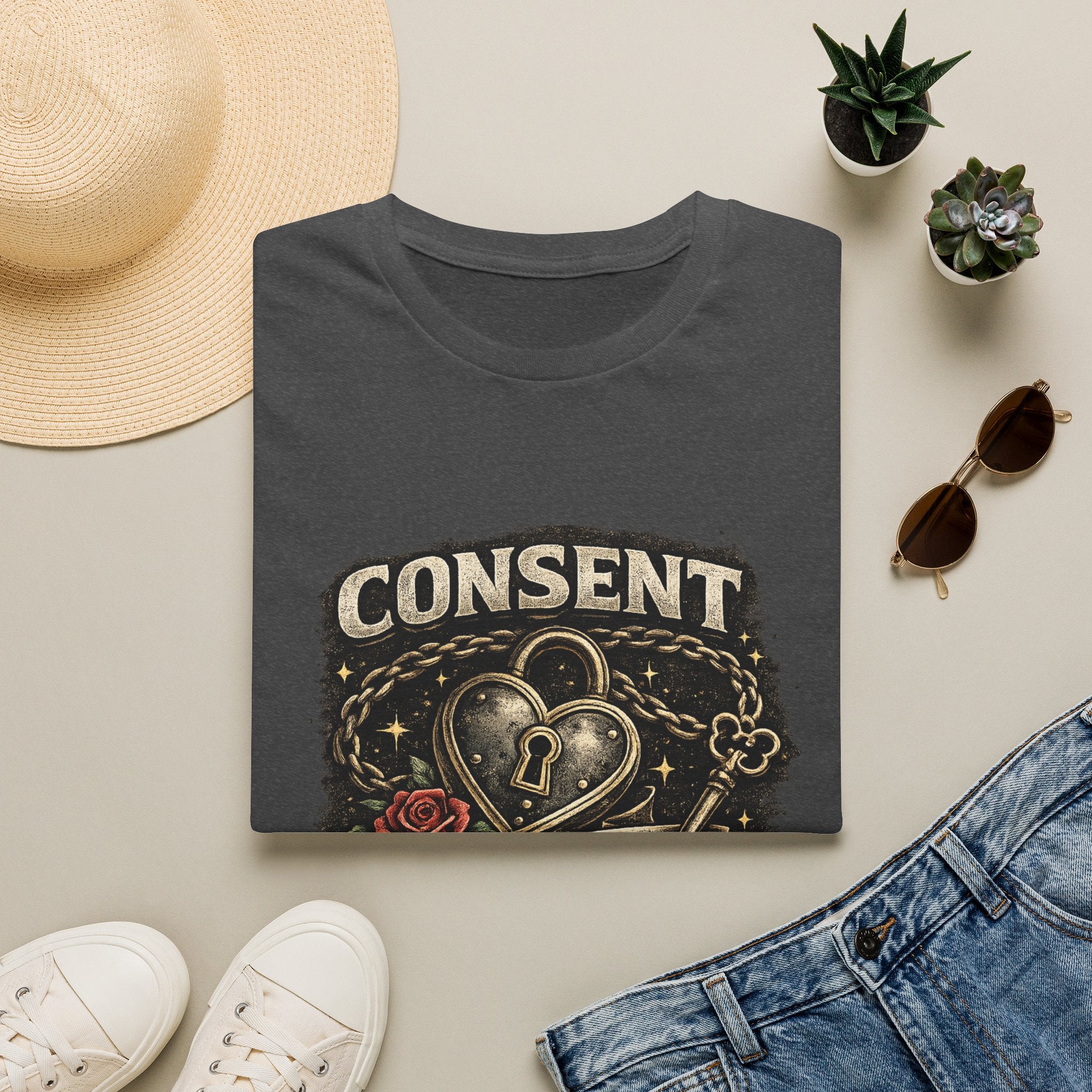 Consent Is Sexy T-Shirt — Retro Heart Lock Design