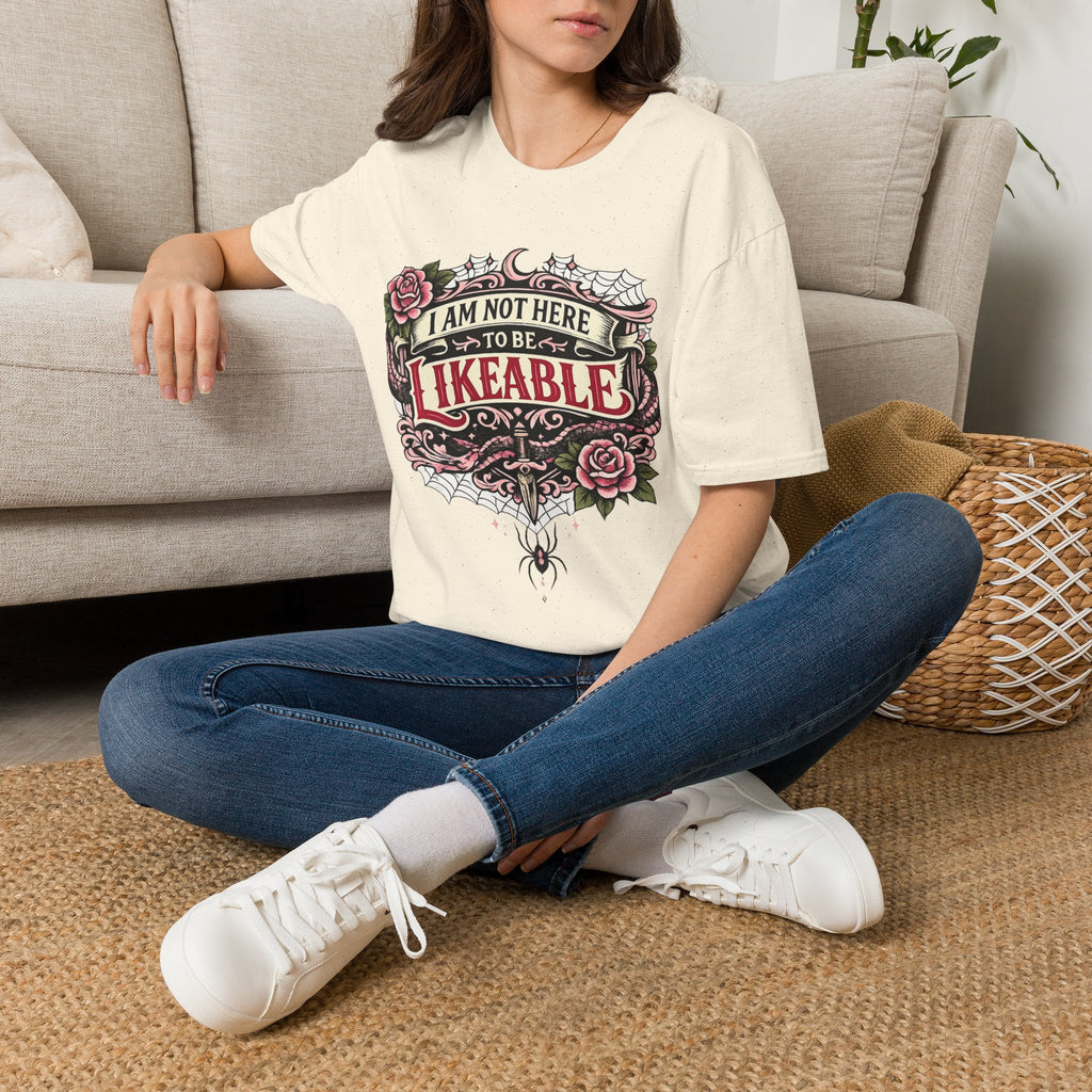 T‑Shirt — “I Am Not Here to Be Likeable” Gothic Rose Graphic Tee