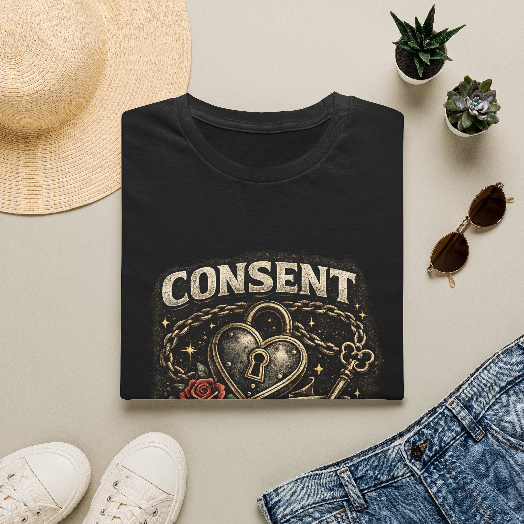 Consent Is Sexy T-Shirt — Retro Heart Lock Design