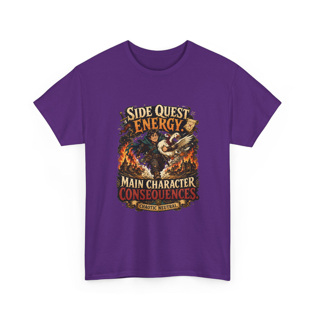 Side Quest Energy T-Shirt — "Main Character, Consequences" Retro RPG Graphic Tee