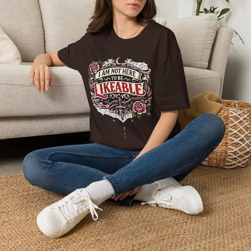 T‑Shirt — “I Am Not Here to Be Likeable” Gothic Rose Graphic Tee