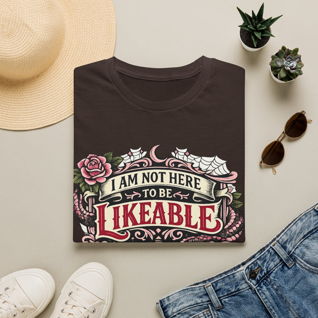 T‑Shirt — “I Am Not Here to Be Likeable” Gothic Rose Graphic Tee