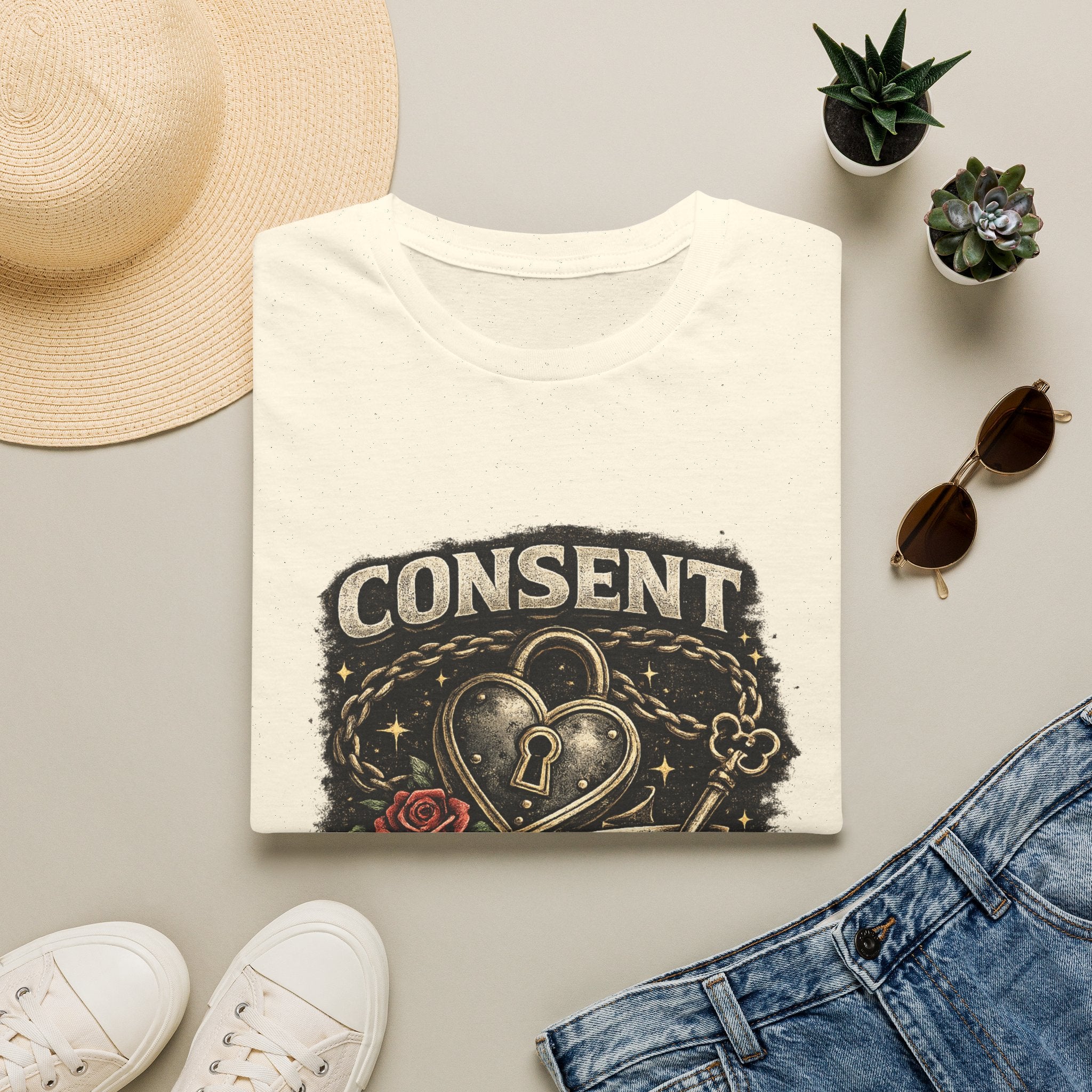 Consent Is Sexy T-Shirt — Retro Heart Lock Design