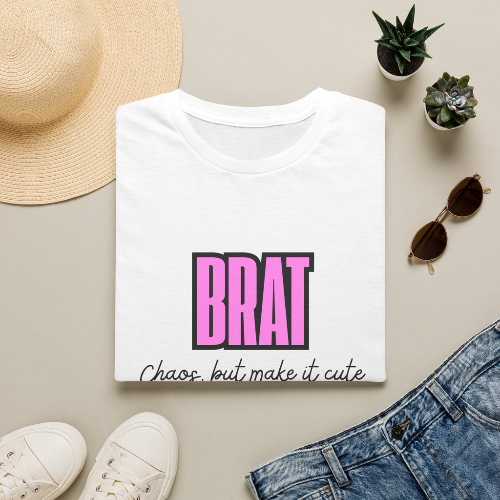 Brat Graphic T-Shirt — "Chaos, but make it cute" Pink Block Design
