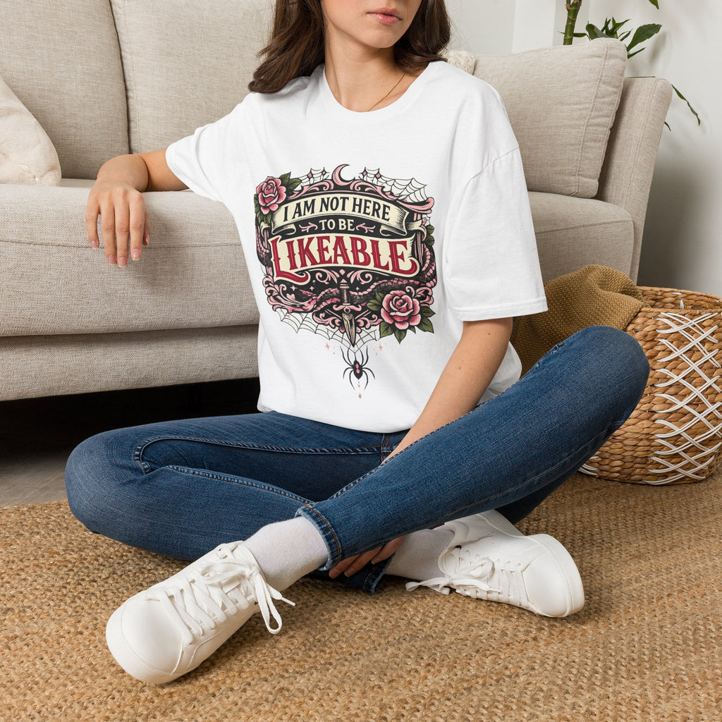 T‑Shirt — “I Am Not Here to Be Likeable” Gothic Rose Graphic Tee