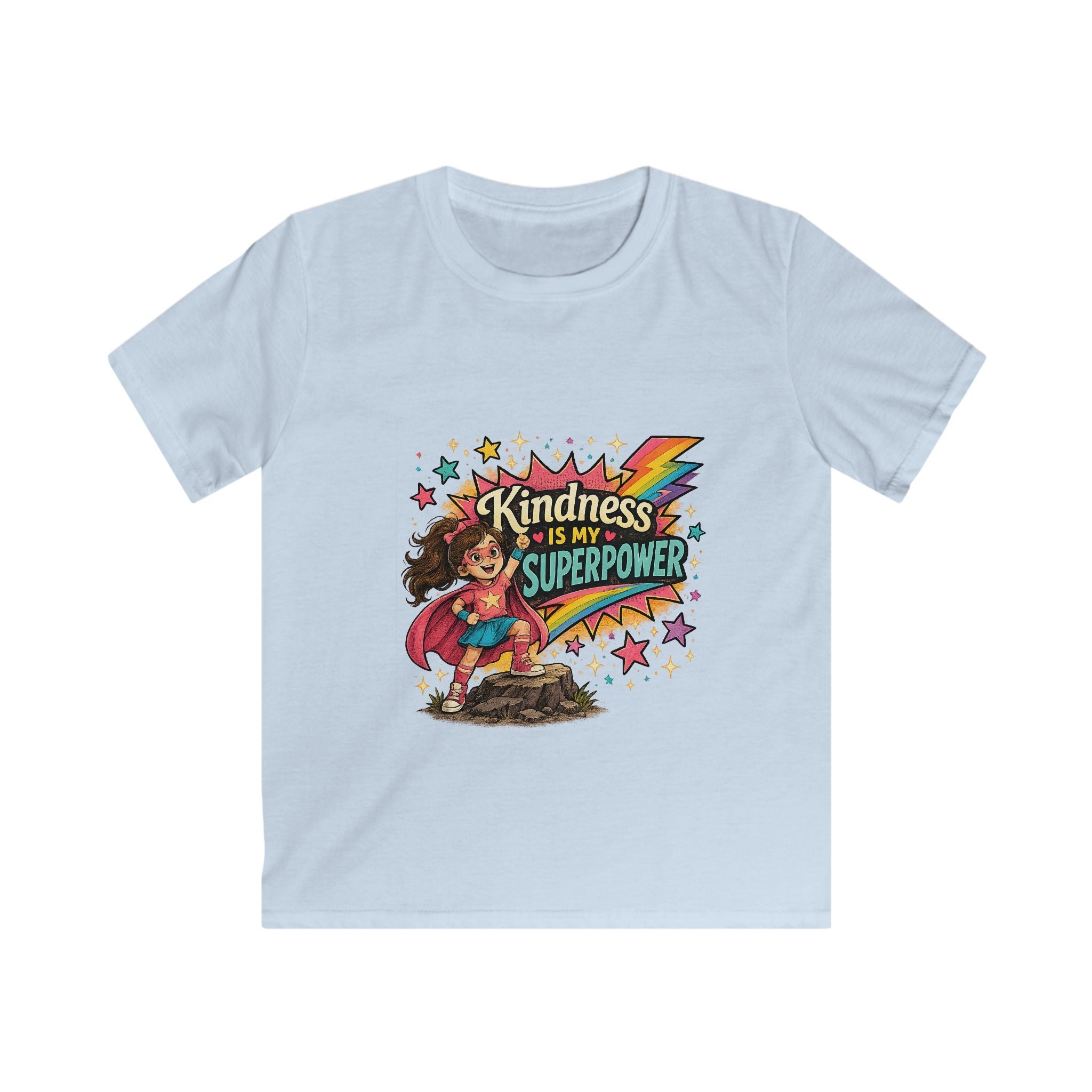 Kindness Is My Superpower Superhero Graphic Kids Tee- Super Girl