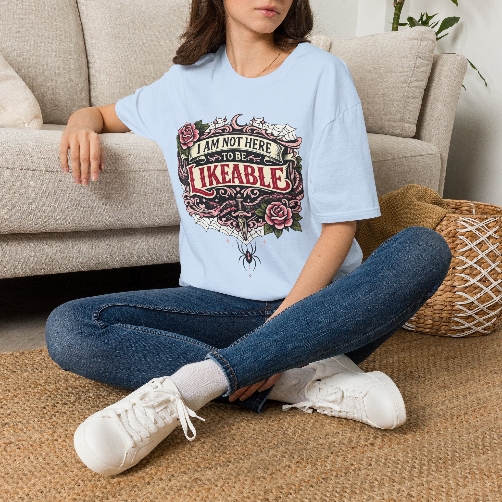 T‑Shirt — “I Am Not Here to Be Likeable” Gothic Rose Graphic Tee