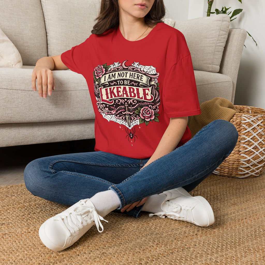 T‑Shirt — “I Am Not Here to Be Likeable” Gothic Rose Graphic Tee