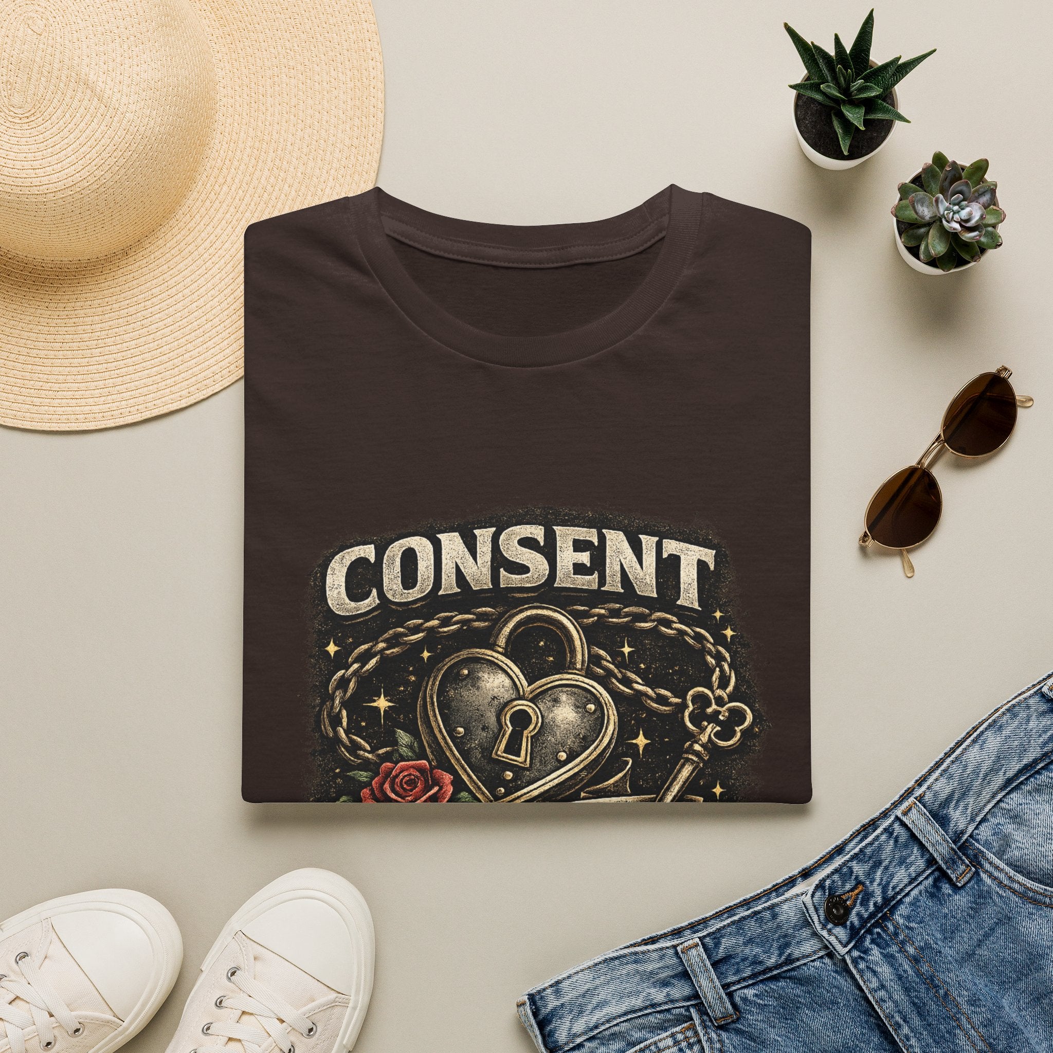 Consent Is Sexy T-Shirt — Retro Heart Lock Design