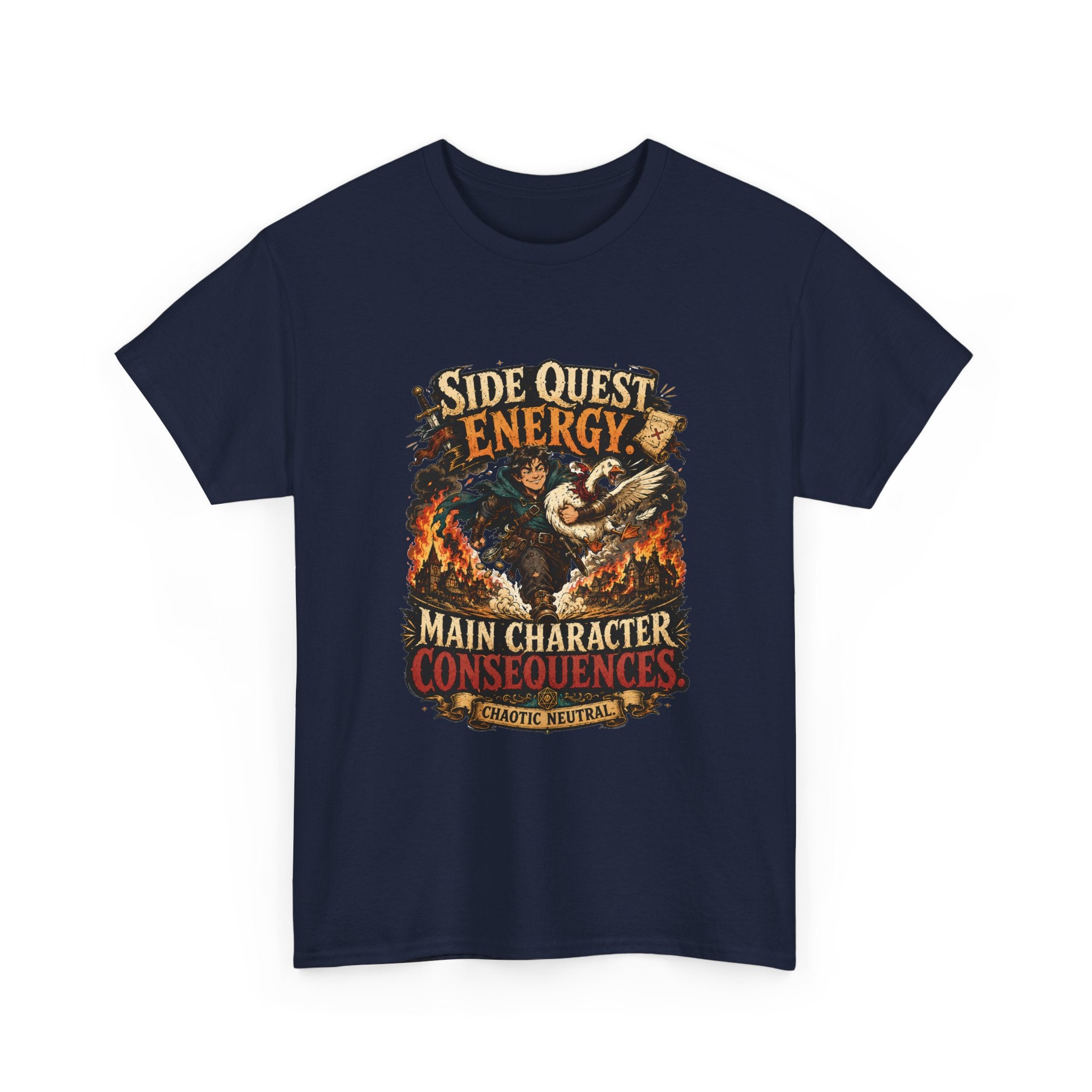 Side Quest Energy T-Shirt — "Main Character, Consequences" Retro RPG Graphic Tee